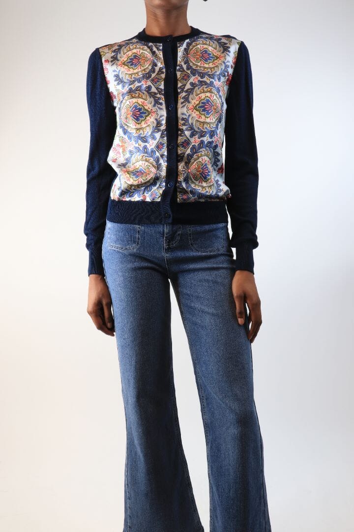 Navy blue silk panelled cardigan - size UK 6 - Image 4
