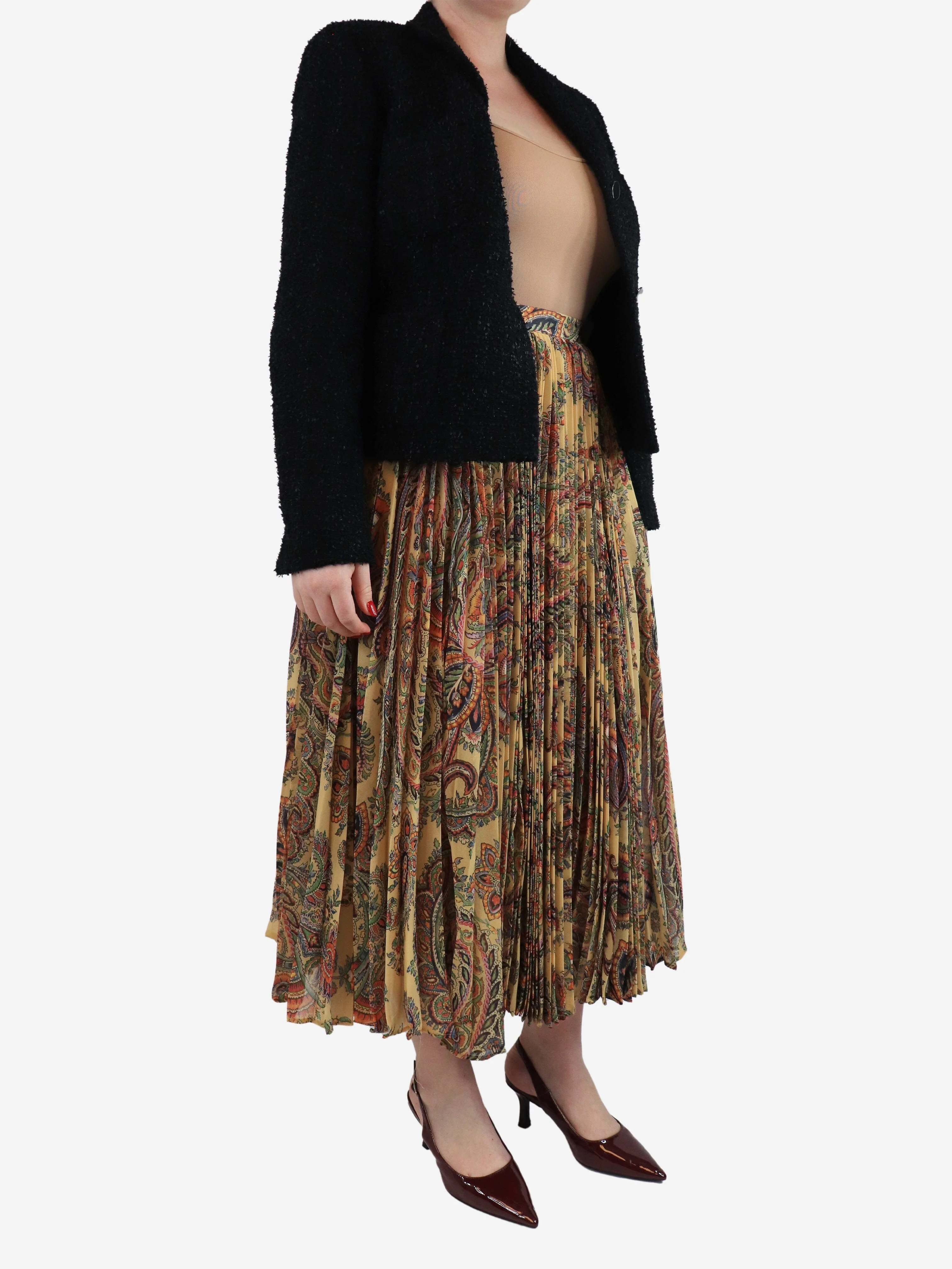 Neutral paisley pleated midi skirt - size UK 12 - Image 2