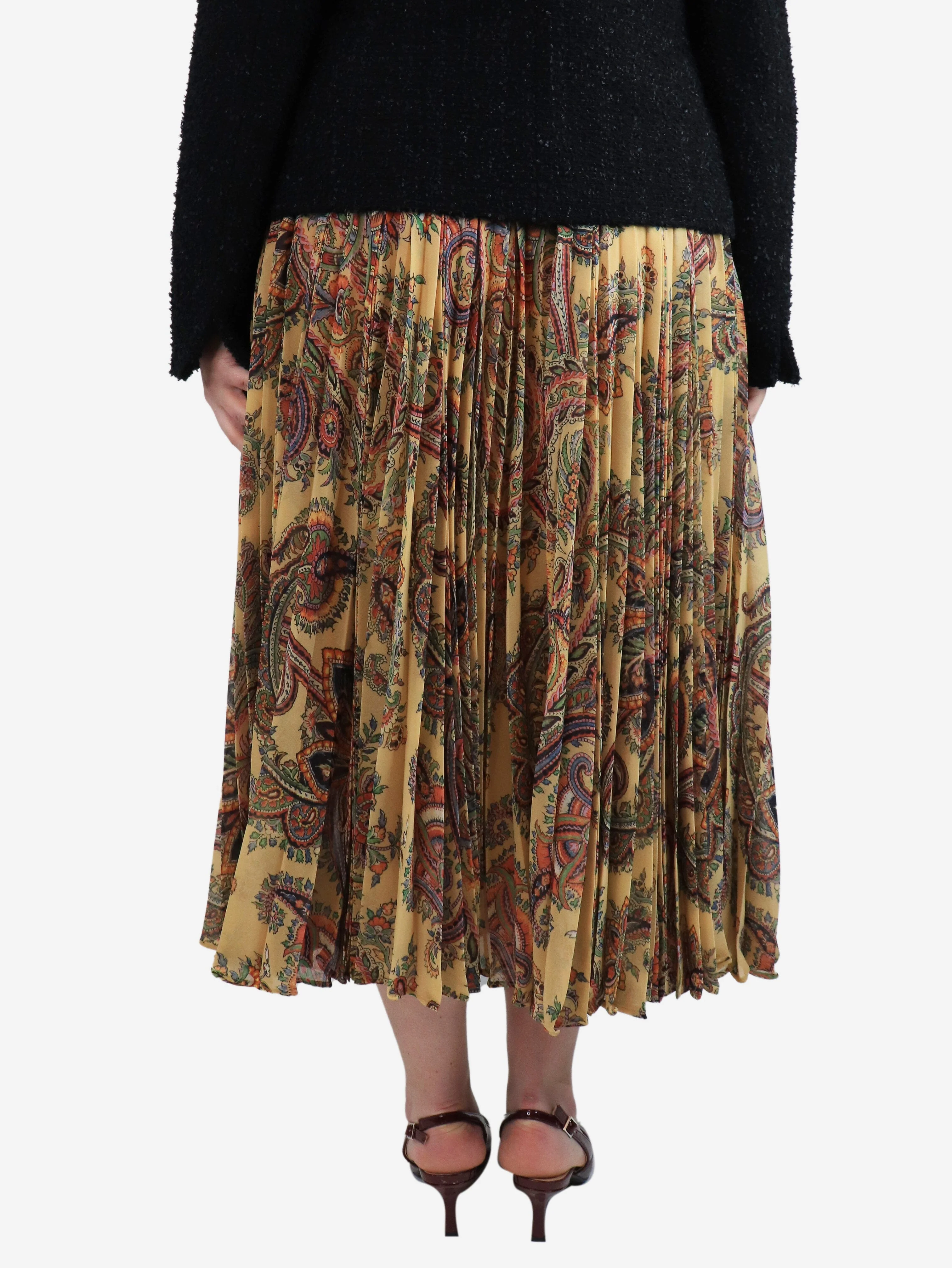 Neutral paisley pleated midi skirt - size UK 12 - Image 3