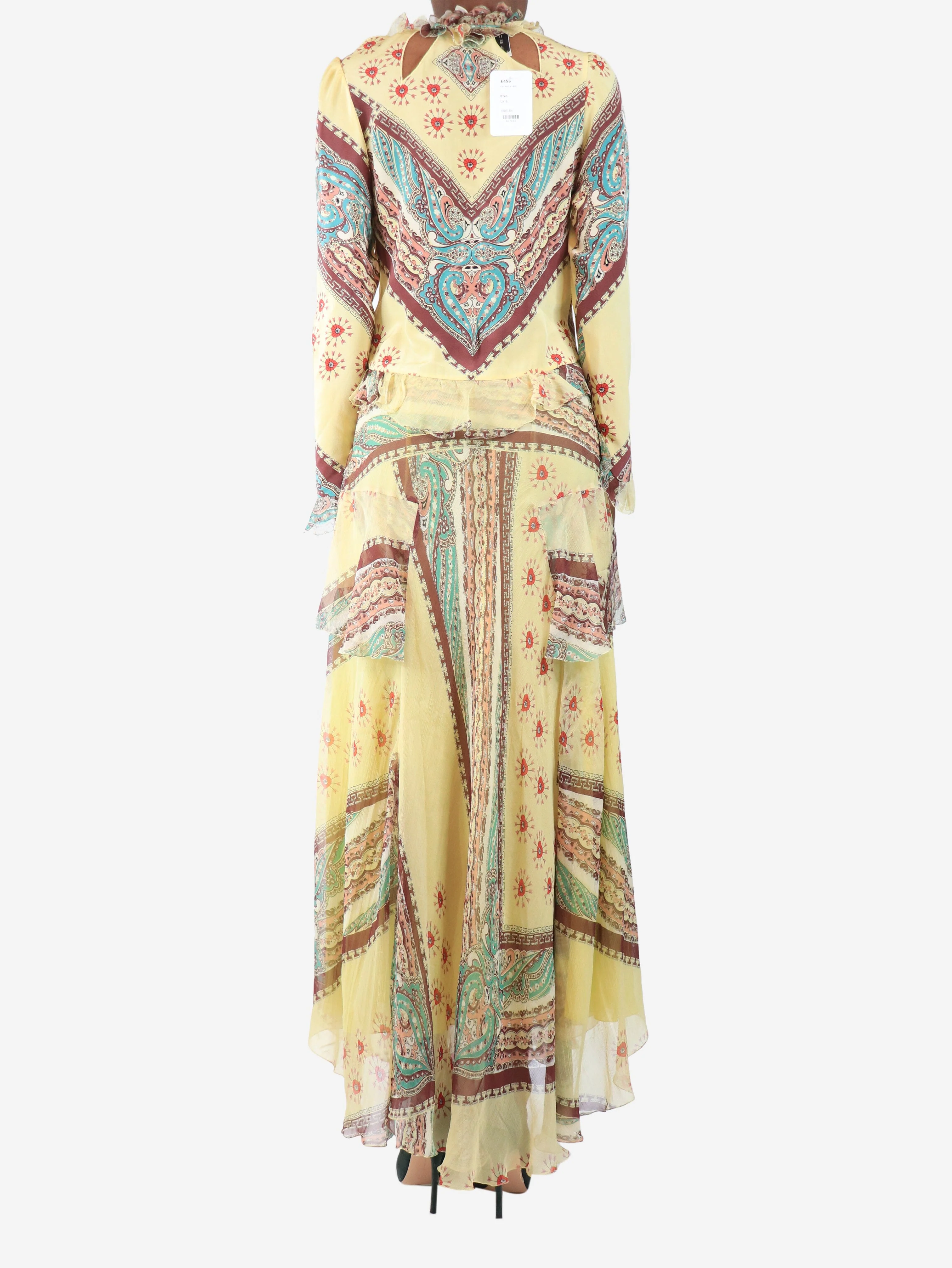 Yellow chiffon tiered maxi dress - size UK 6 - Image 2