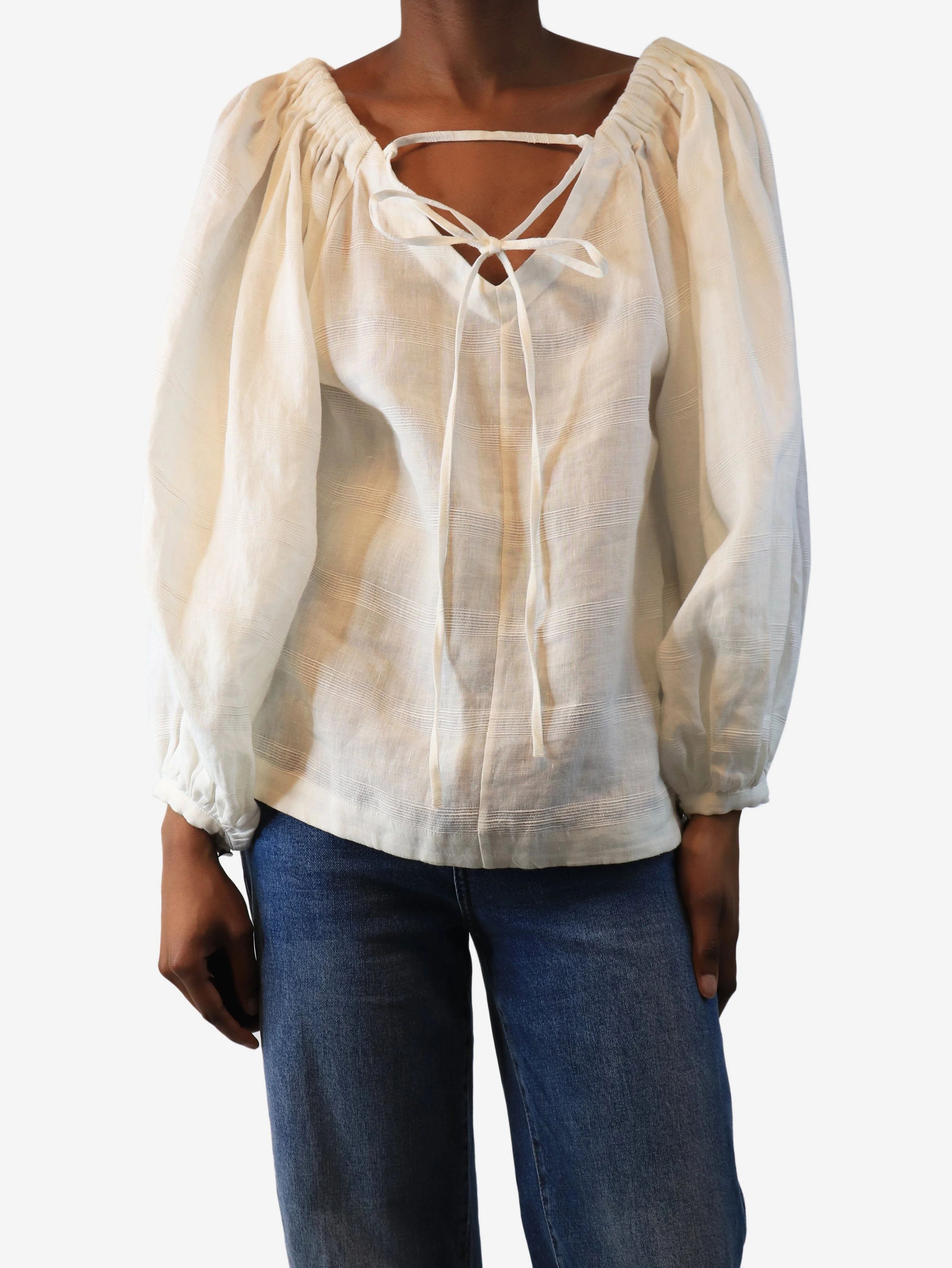 Cream linen flowy top - size UK 6