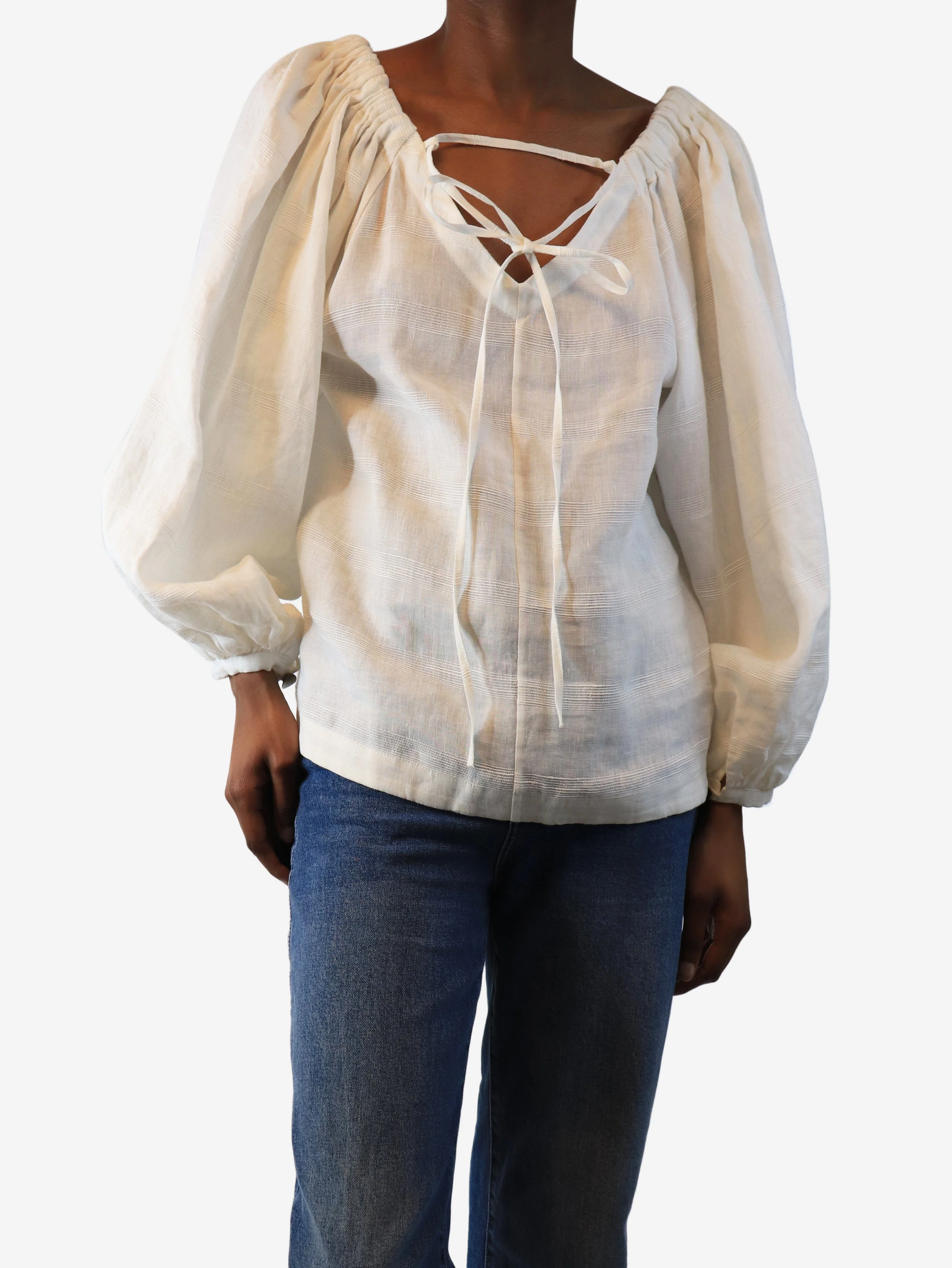 Cream linen flowy top - size UK 6 - Image 3