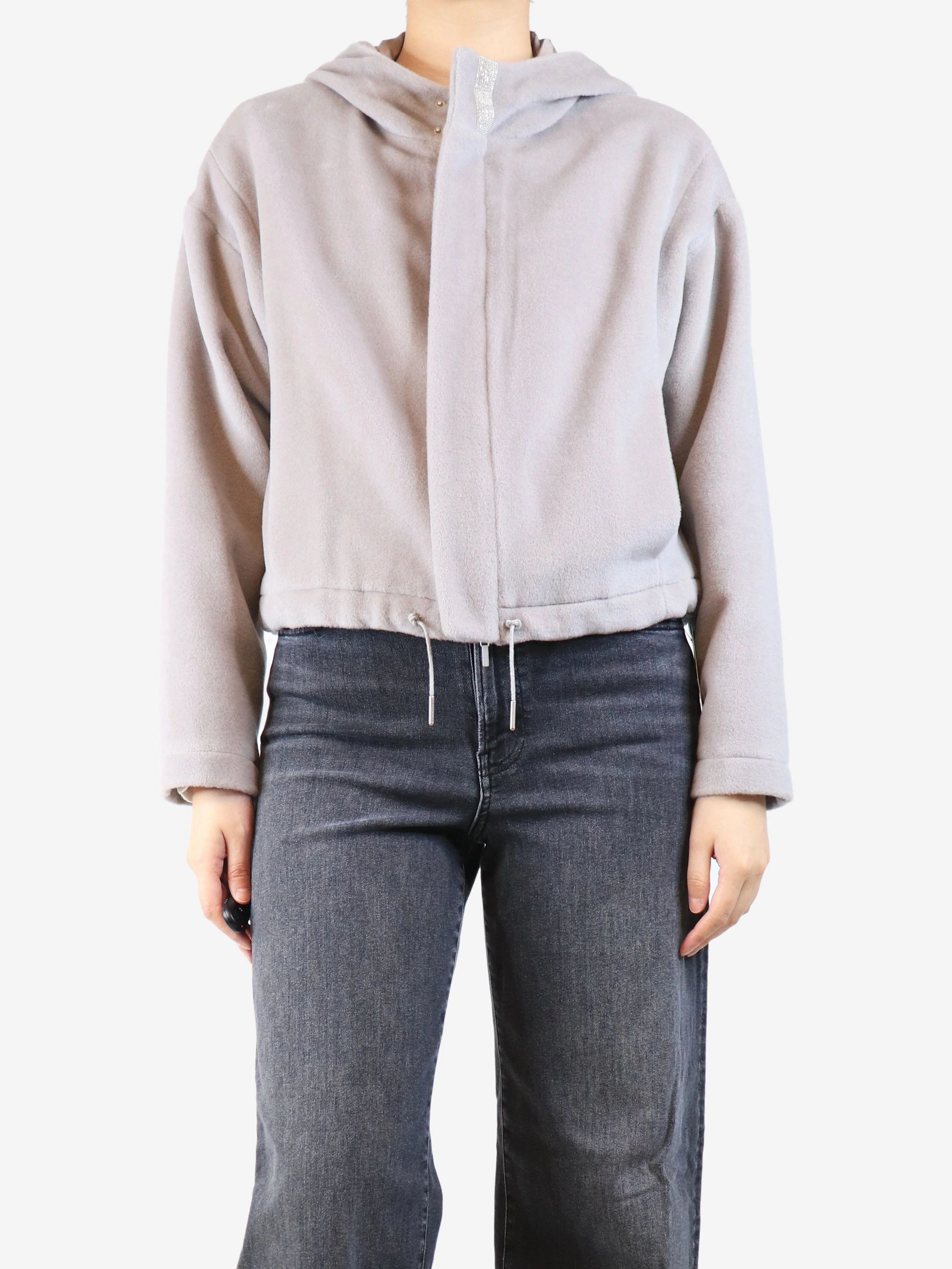 Grey cropped hooded jacket - size UK 8