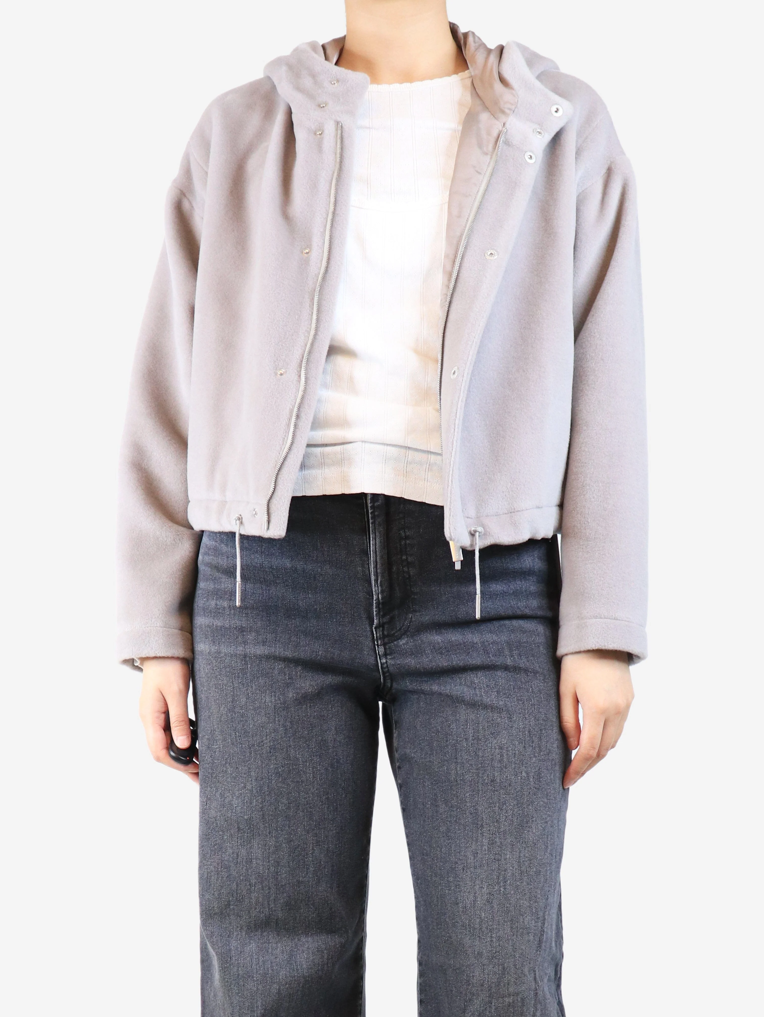 Grey cropped hooded jacket - size UK 8 - Image 3