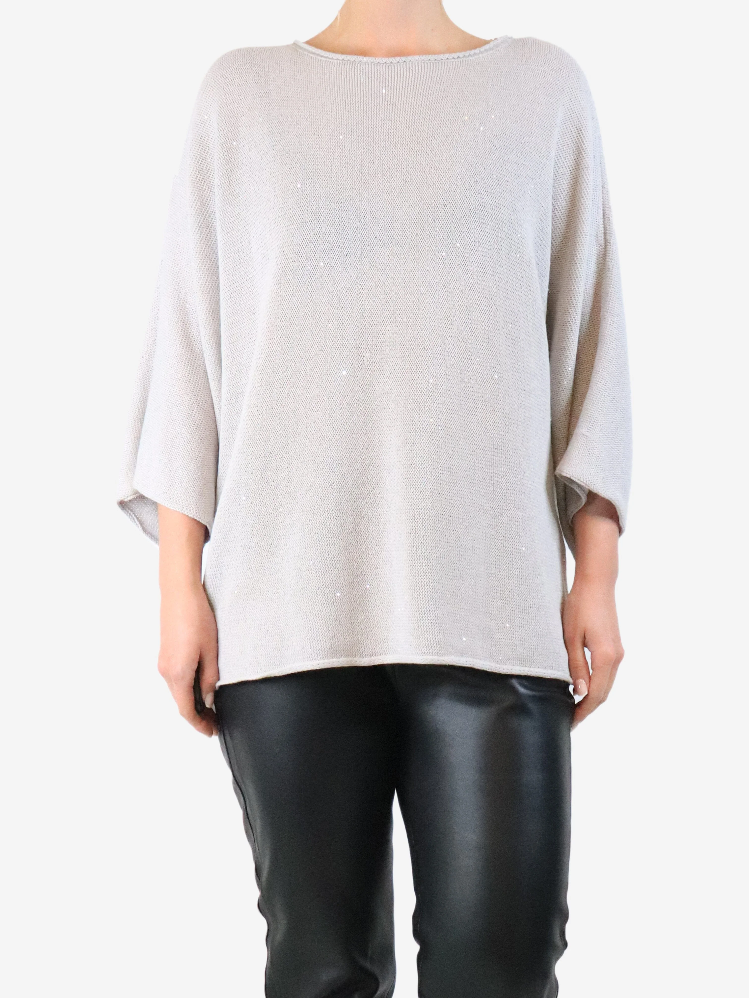 Light grey sequin-embellished sweater - size UK 12
