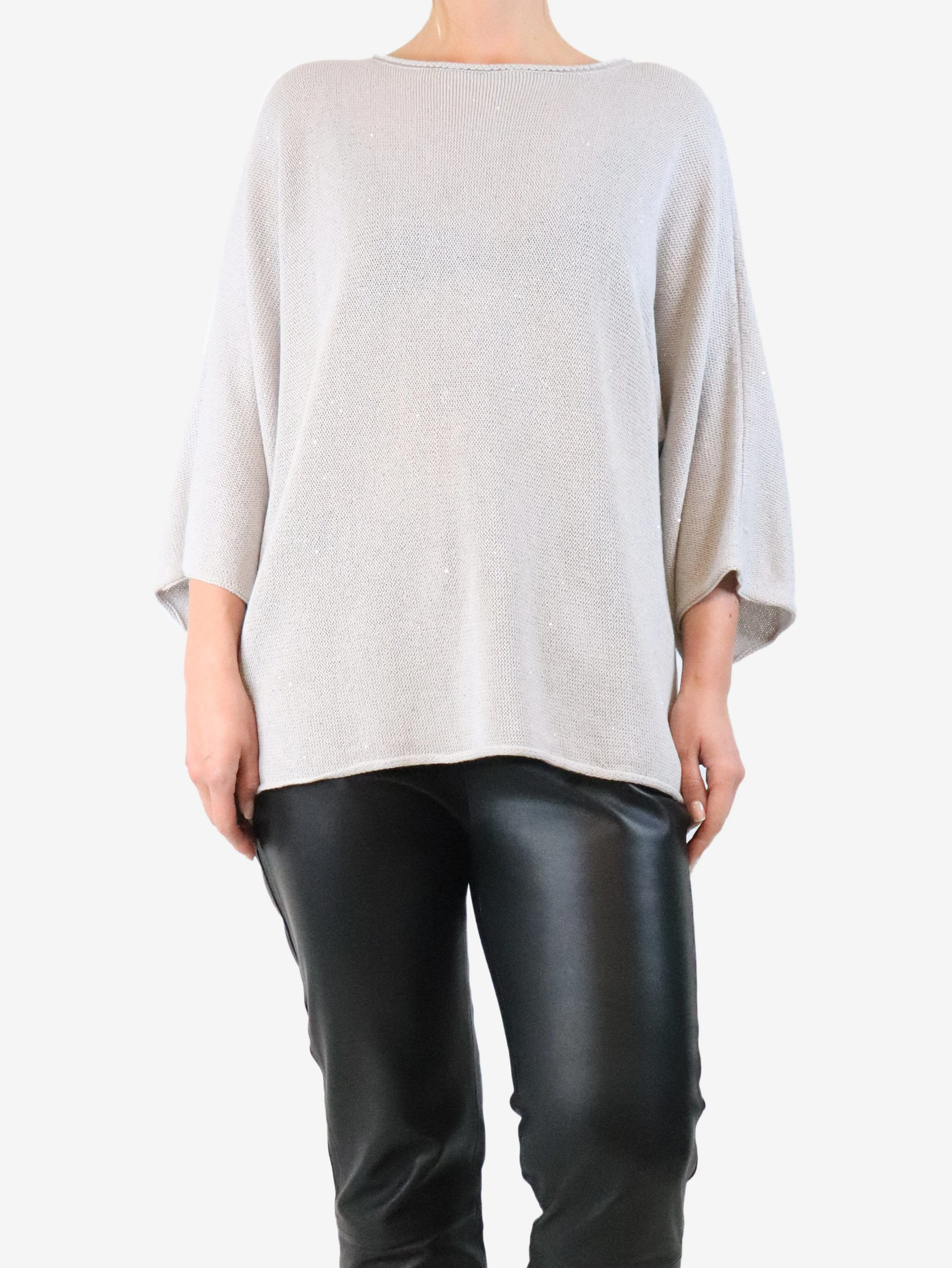 Light grey sequin-embellished sweater - size UK 12 - Image 3