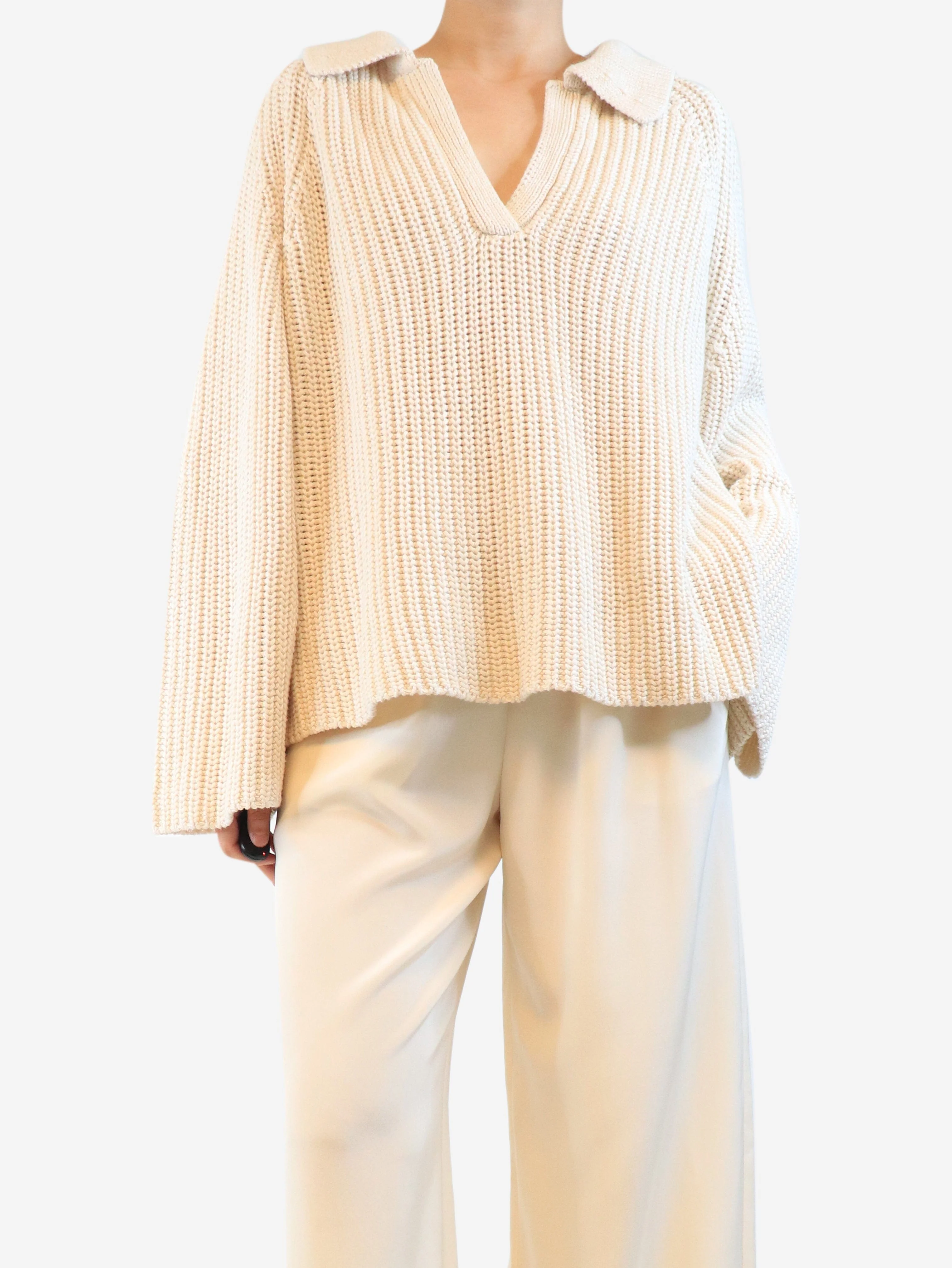 Neutral chunky ribbed pullover - size XL - Image 3