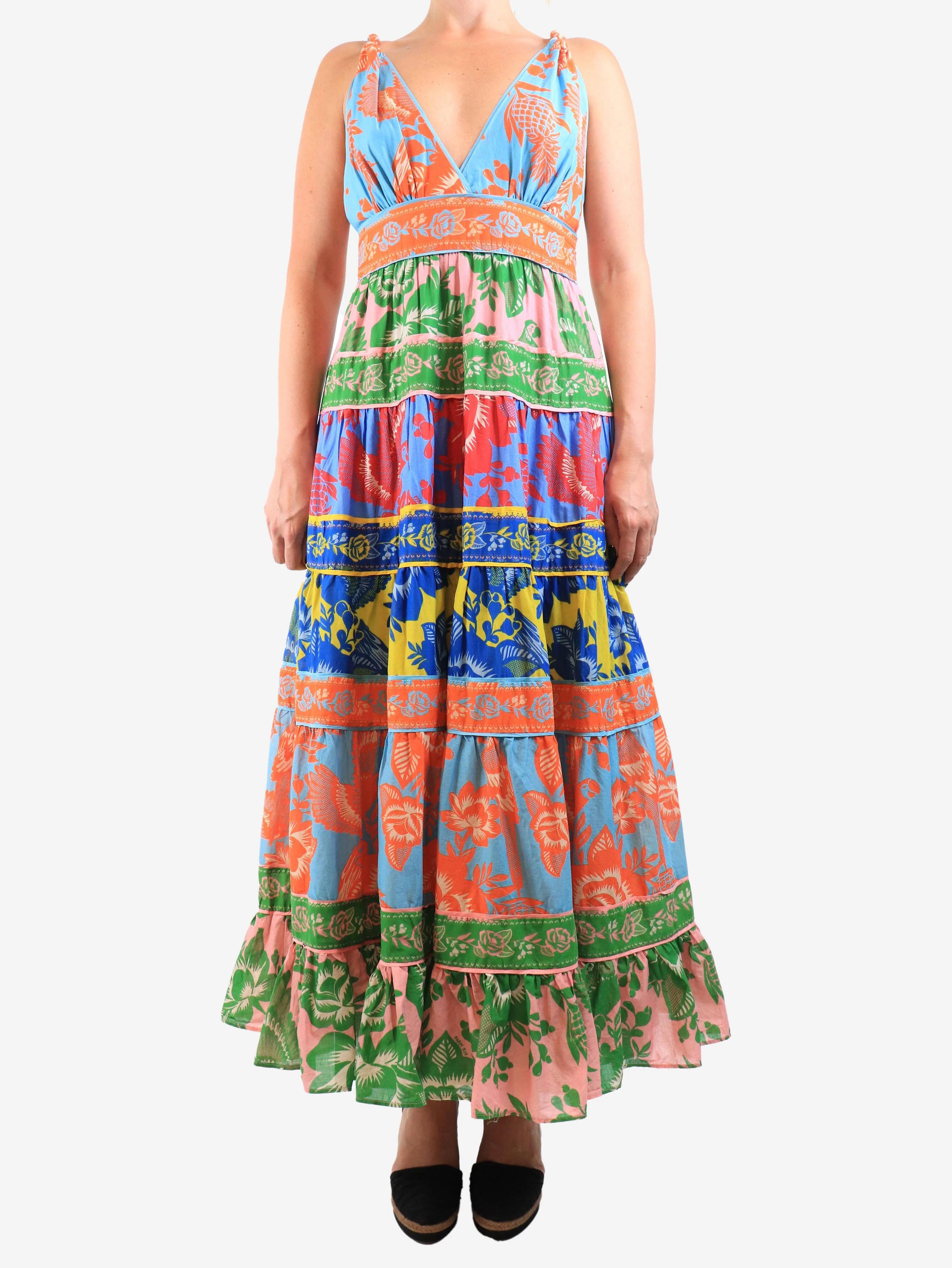 Multicolour sleeveless floral maxi dress - size S