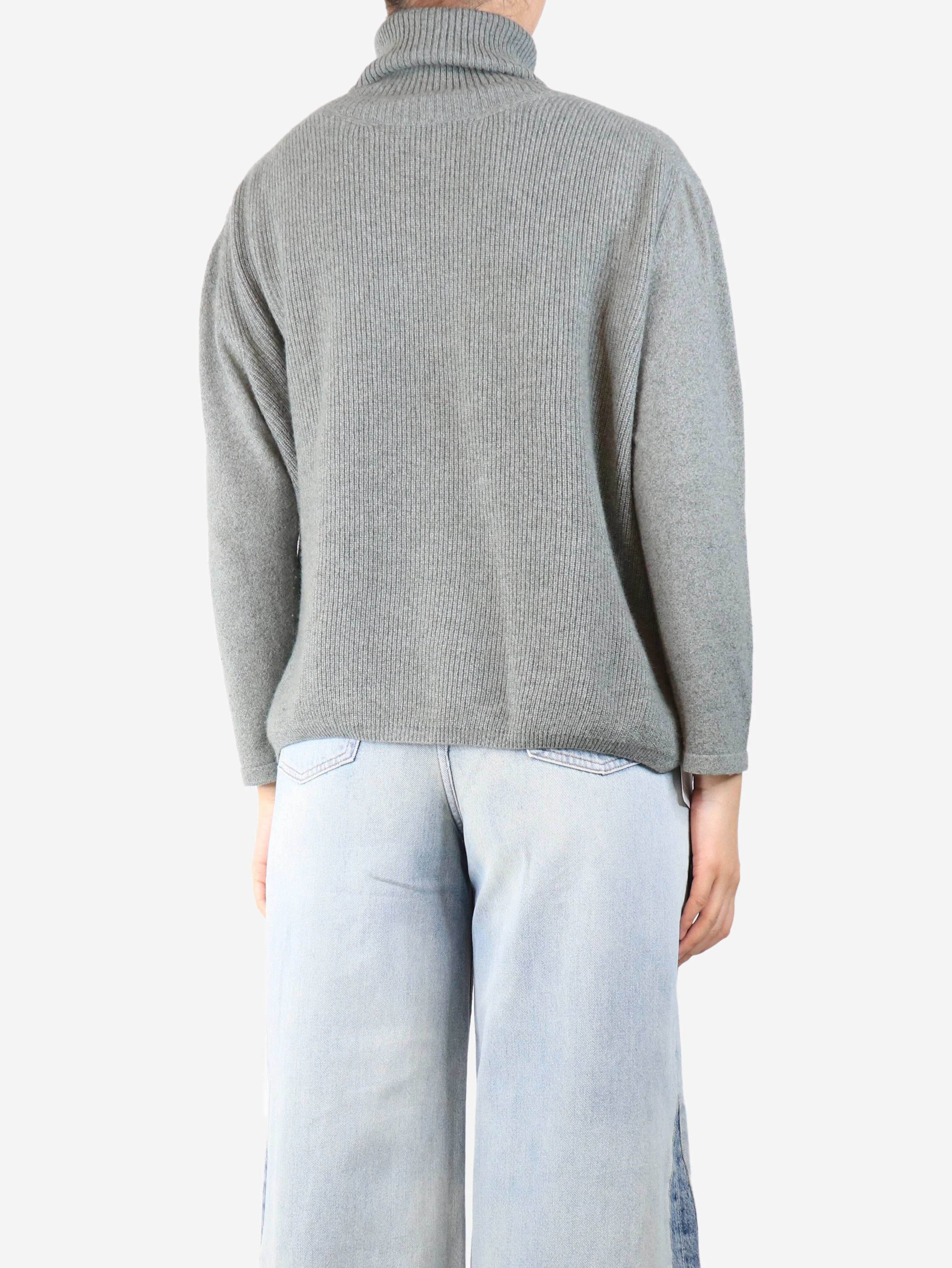 Green ribbed cashmere roll-neck jumper - size UK 16 - Image 2