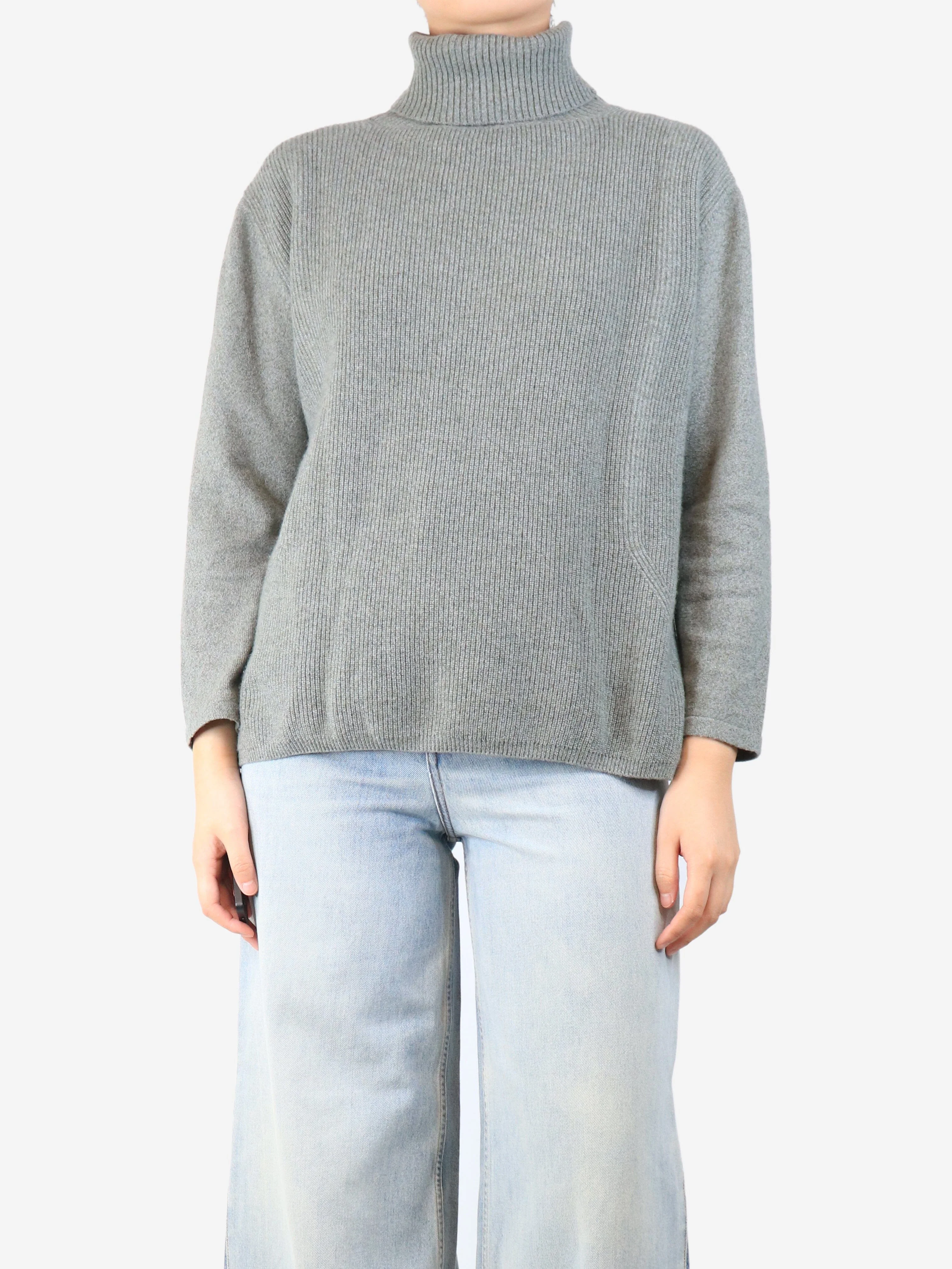 Green ribbed cashmere roll-neck jumper - size UK 16 - Image 3