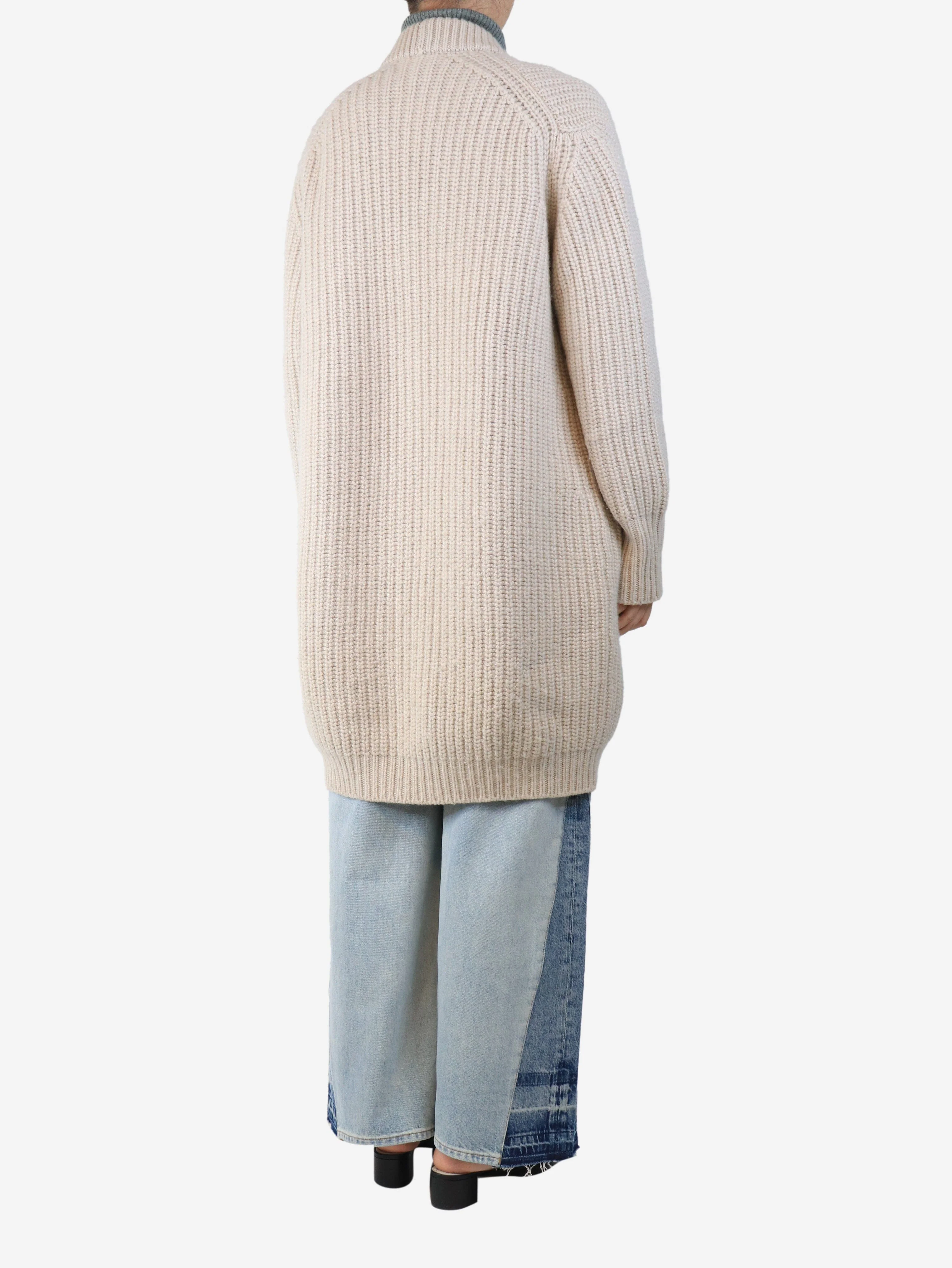 Neutral ribbed longline cardigan - size UK 10 - Image 2
