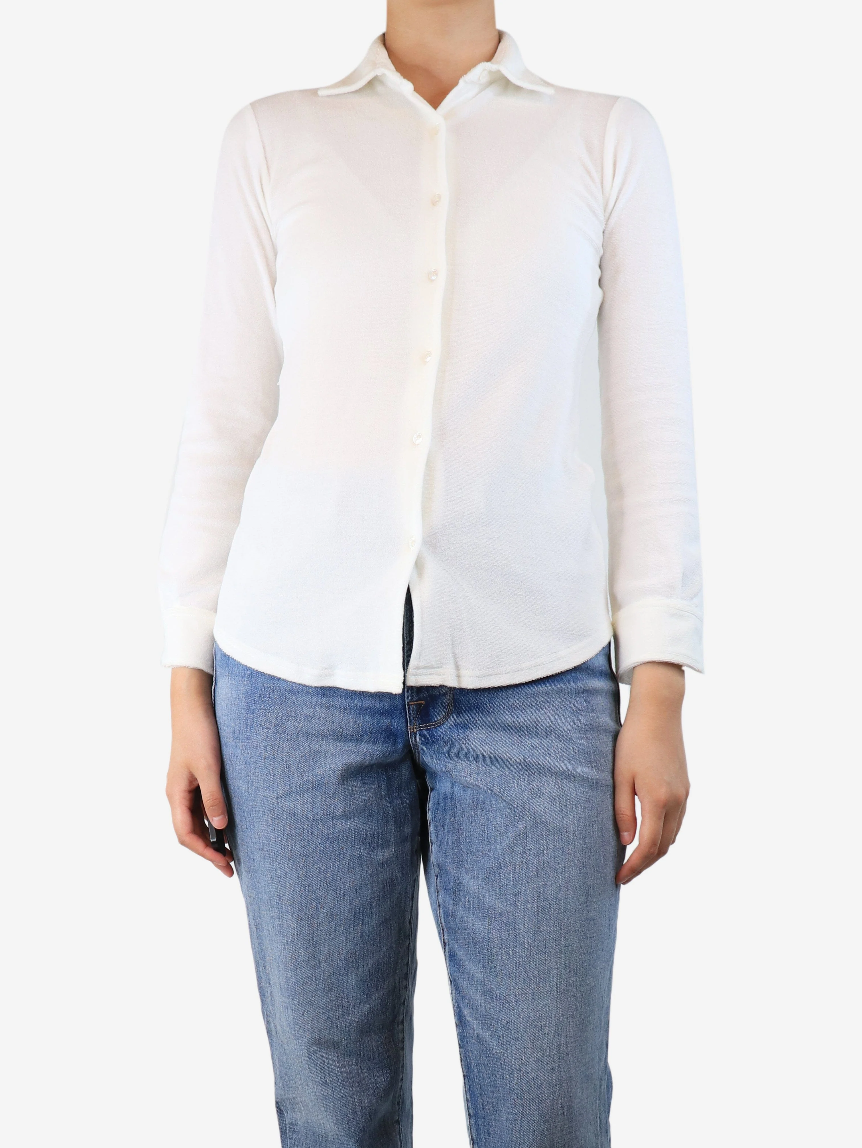 White towelled shirt - size UK 8