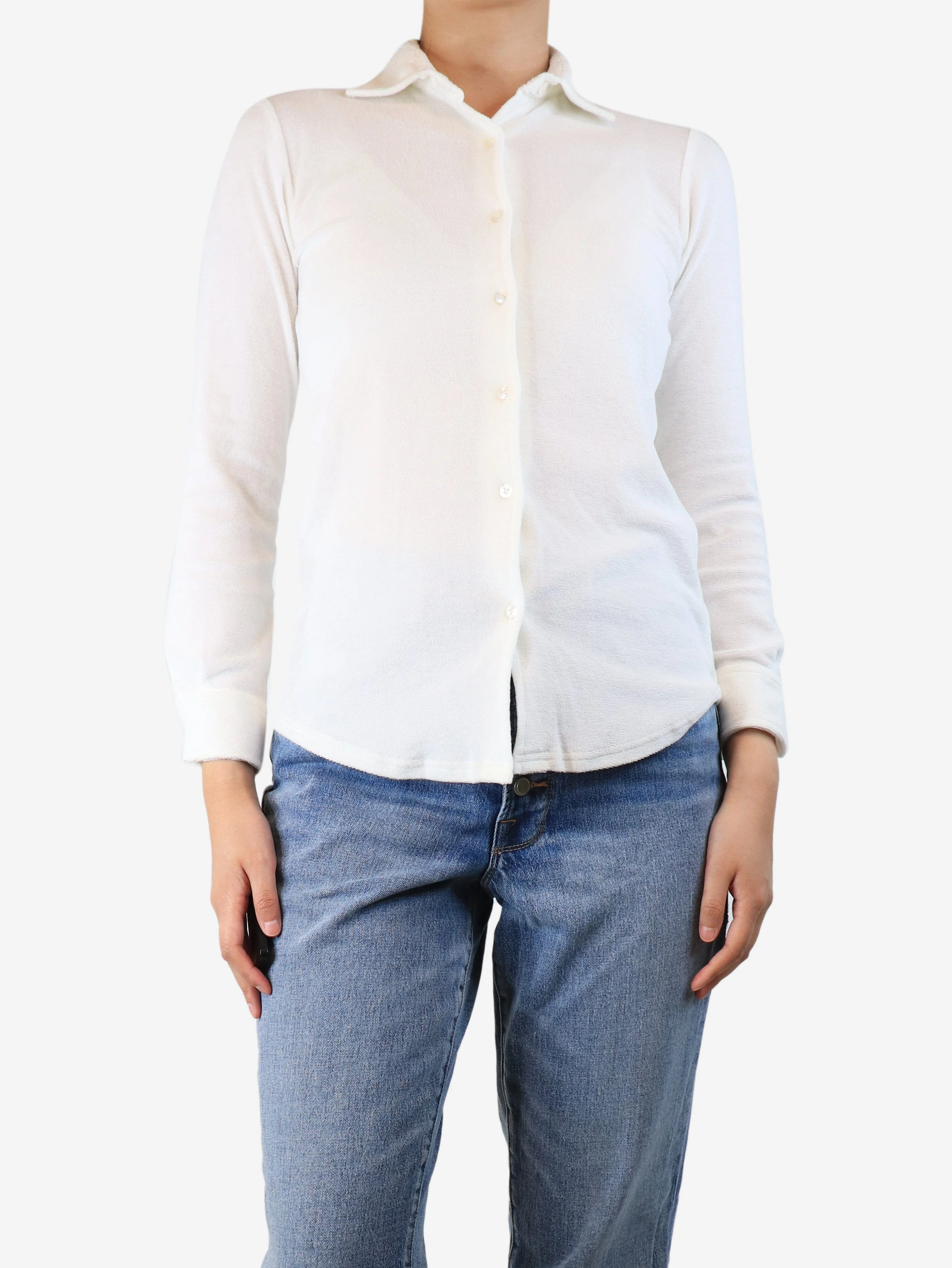 White towelled shirt - size UK 8 - Image 3