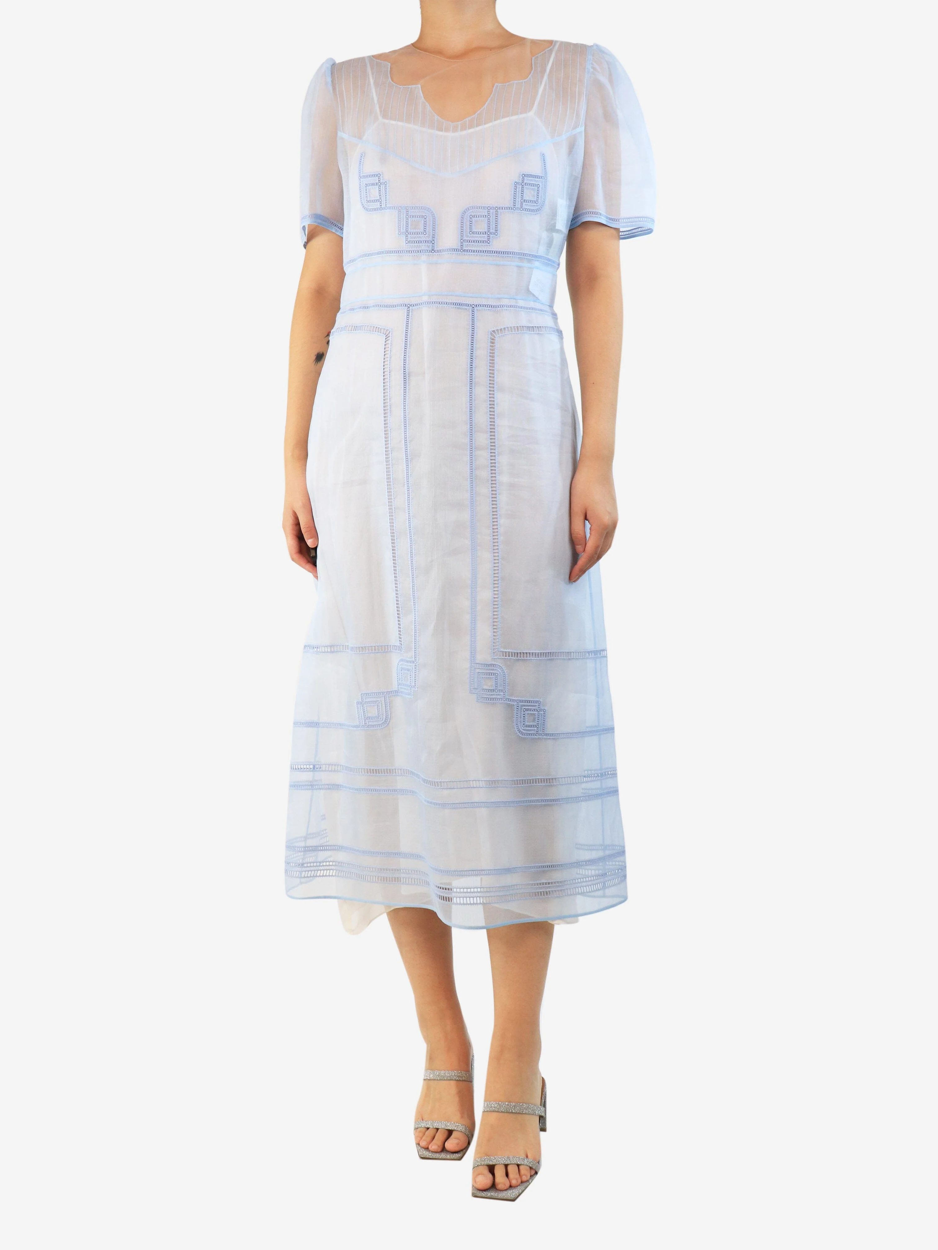 Blue sheer midi dress - size UK 10 - Image 2