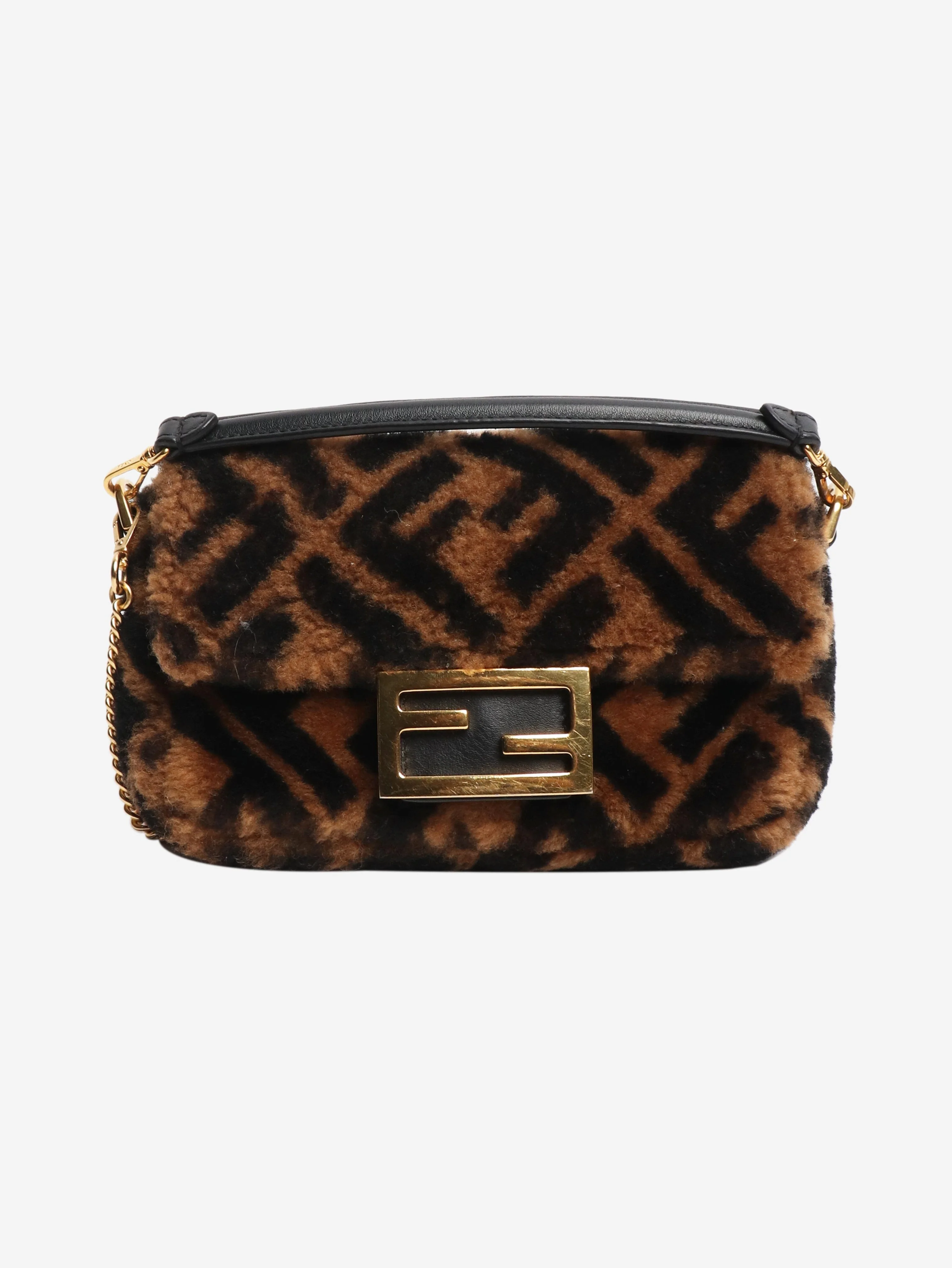 Brown teddy fleece Zucca Baguette bag