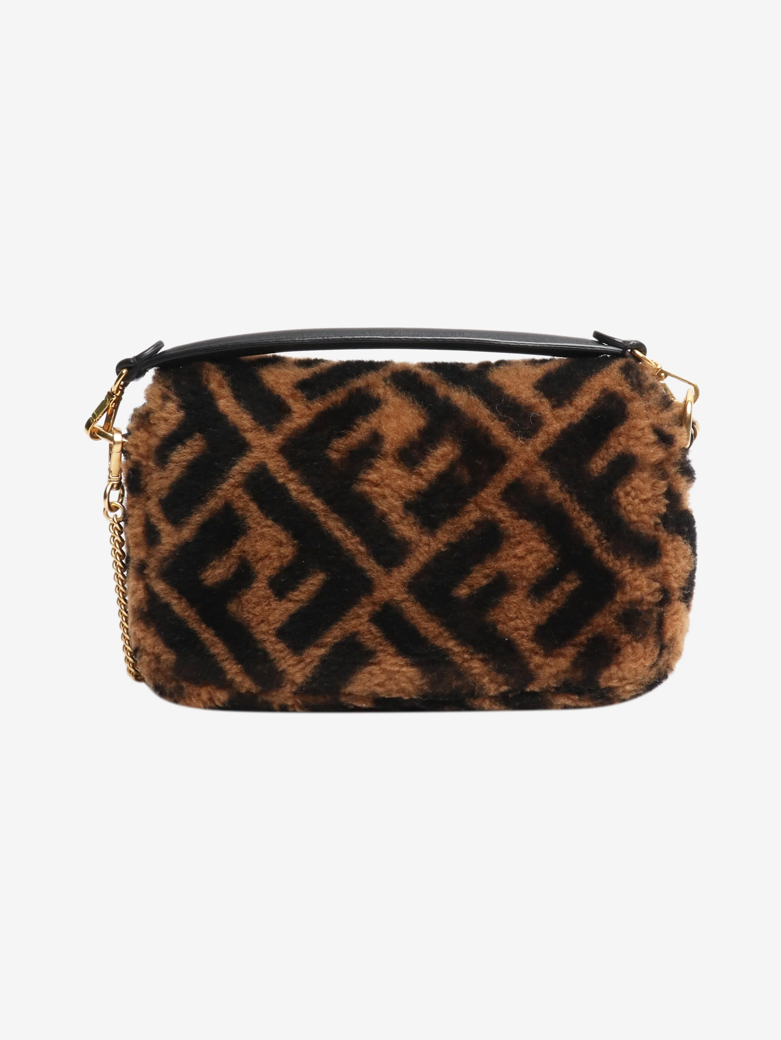 Brown teddy fleece Zucca Baguette bag - Image 3