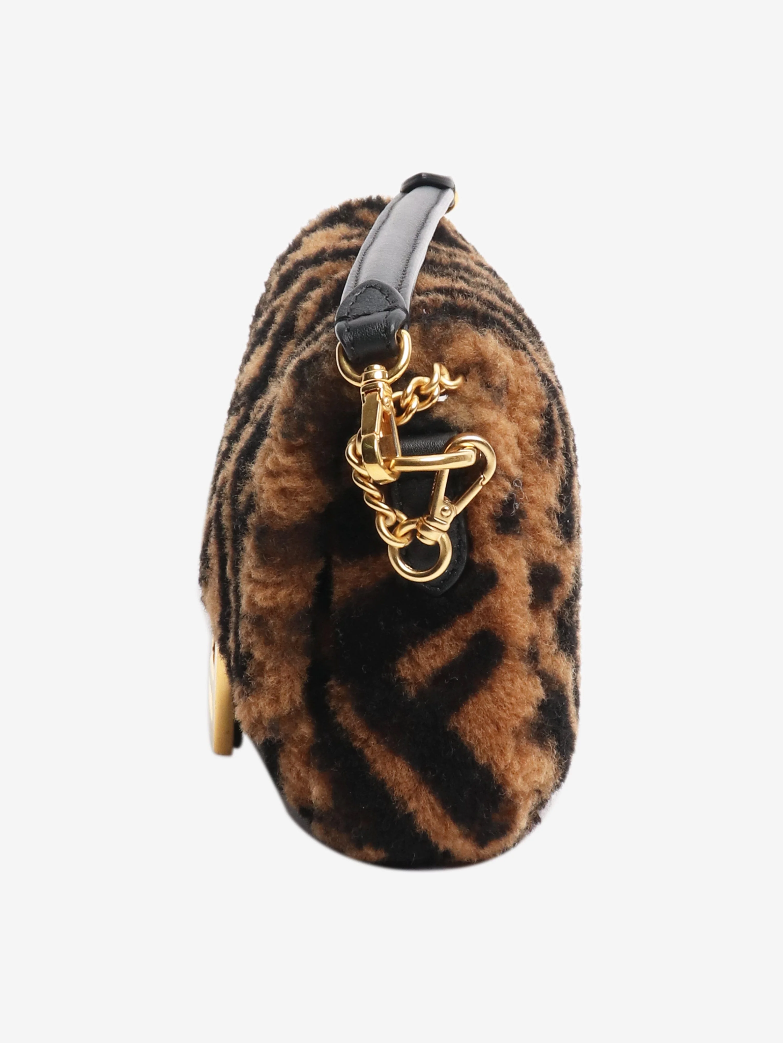 Brown teddy fleece Zucca Baguette bag - Image 4