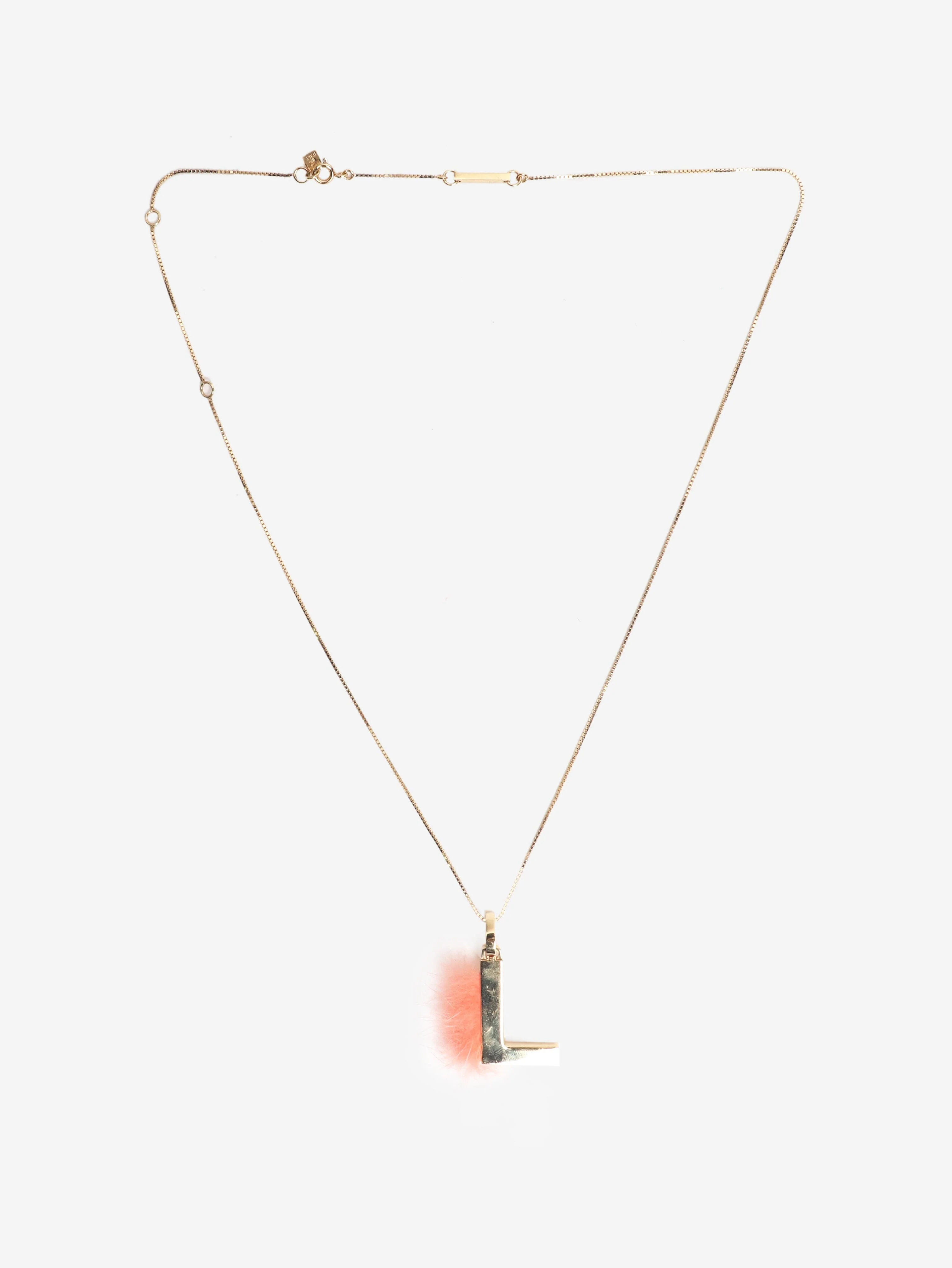 Fendi Gold fur letter 'J' pendant necklace