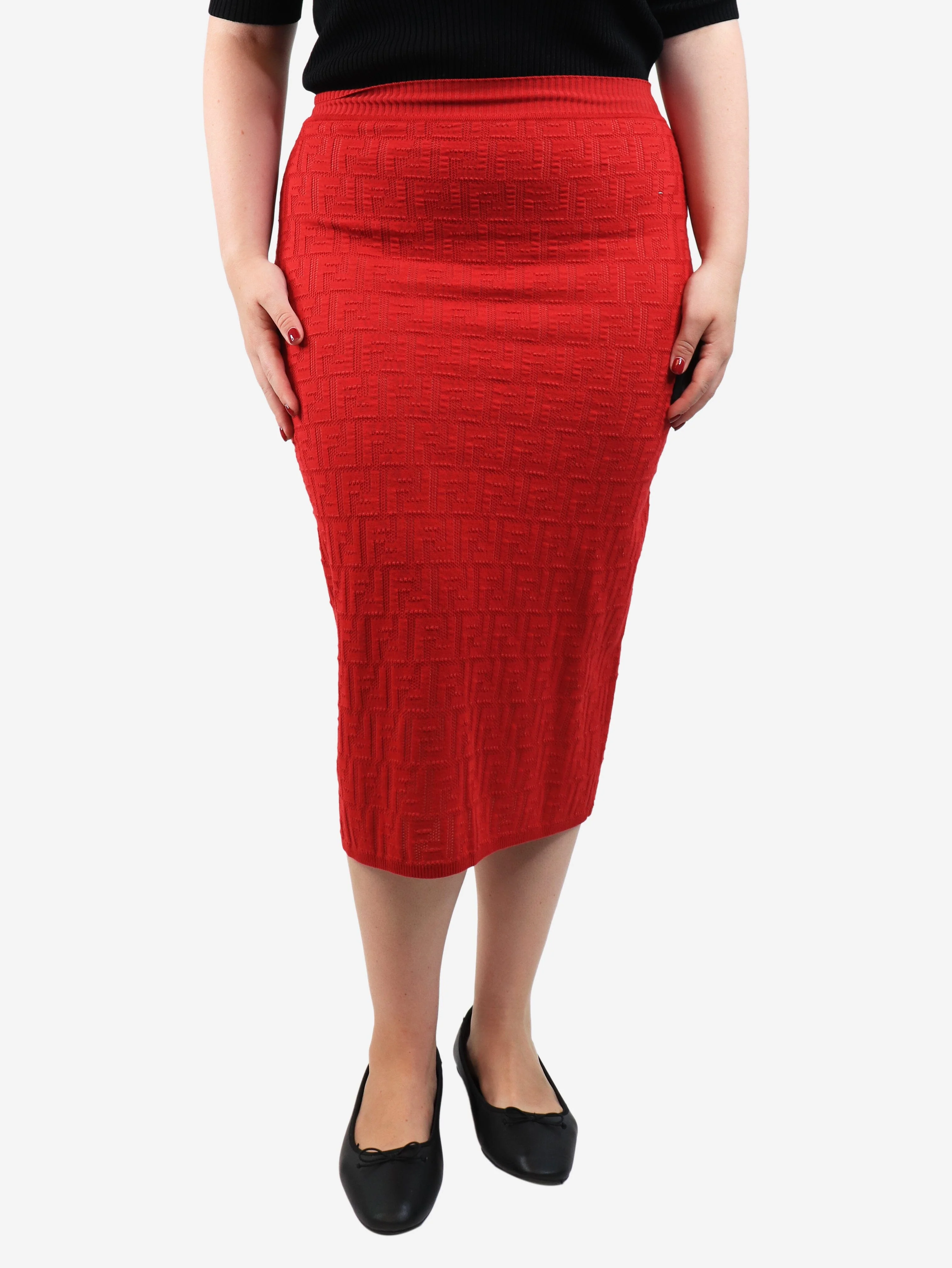 Red FF logo knit skirt - size UK 12