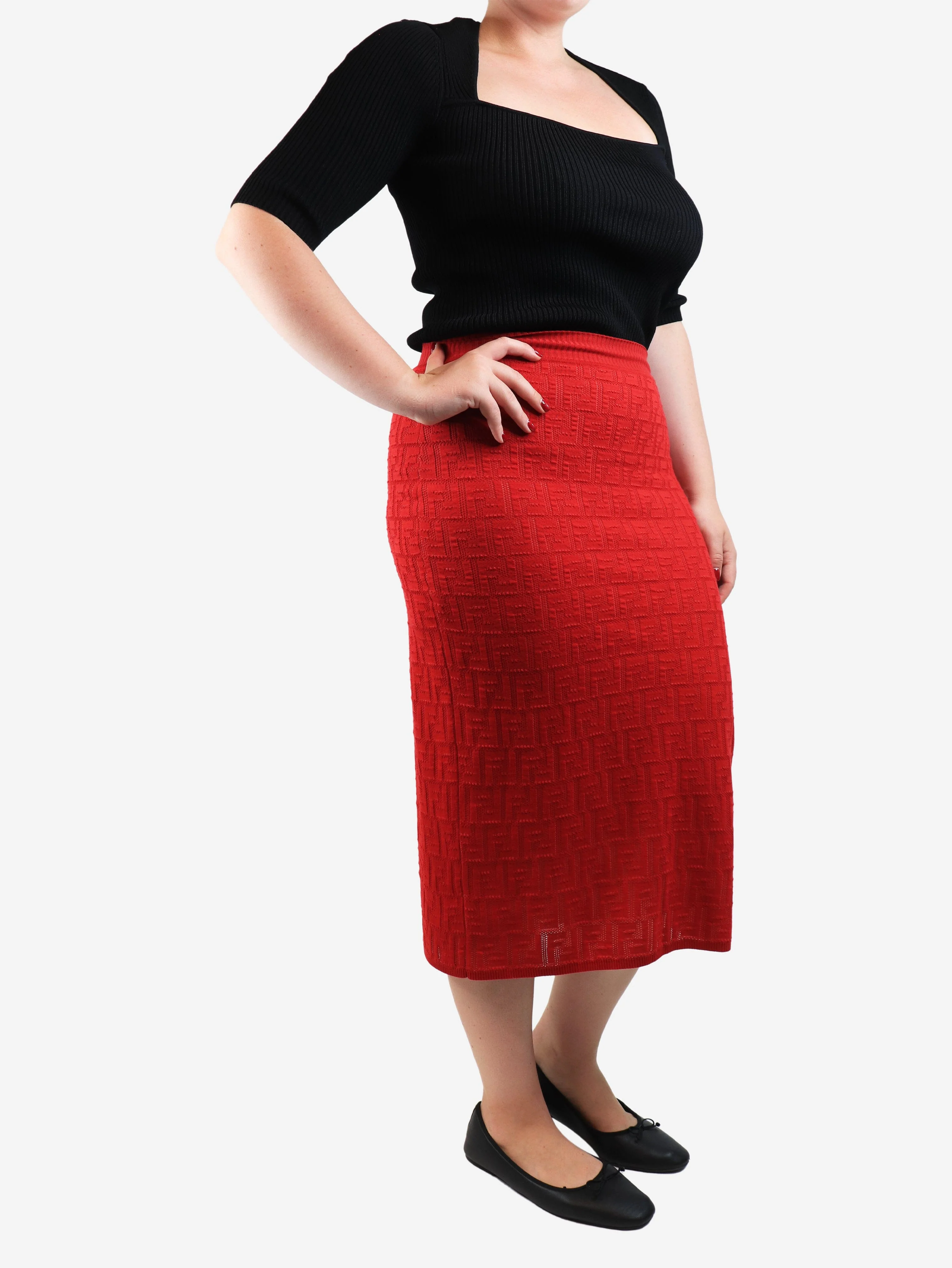 Red FF logo knit skirt - size UK 12 - Image 2