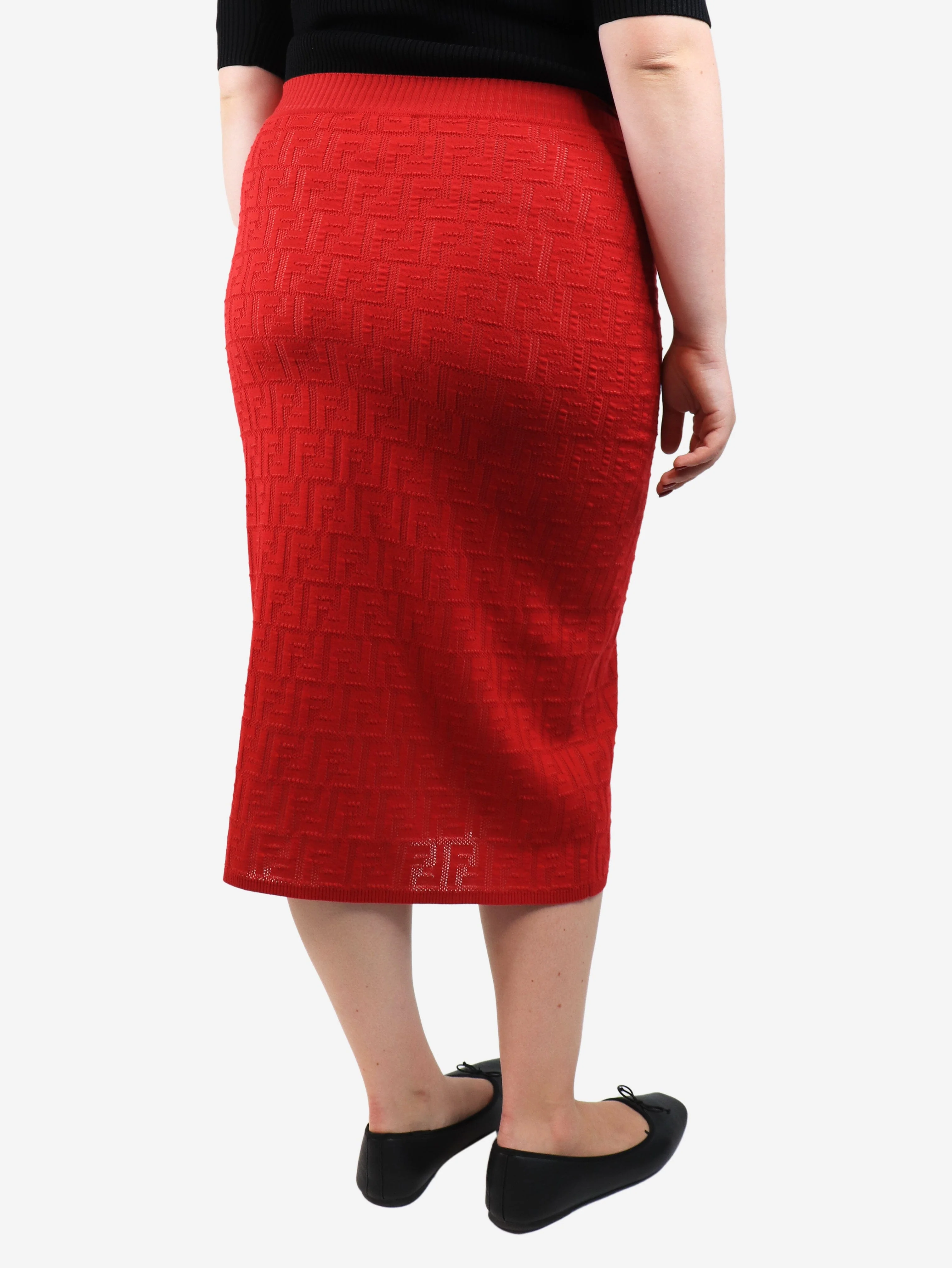 Red FF logo knit skirt - size UK 12 - Image 3