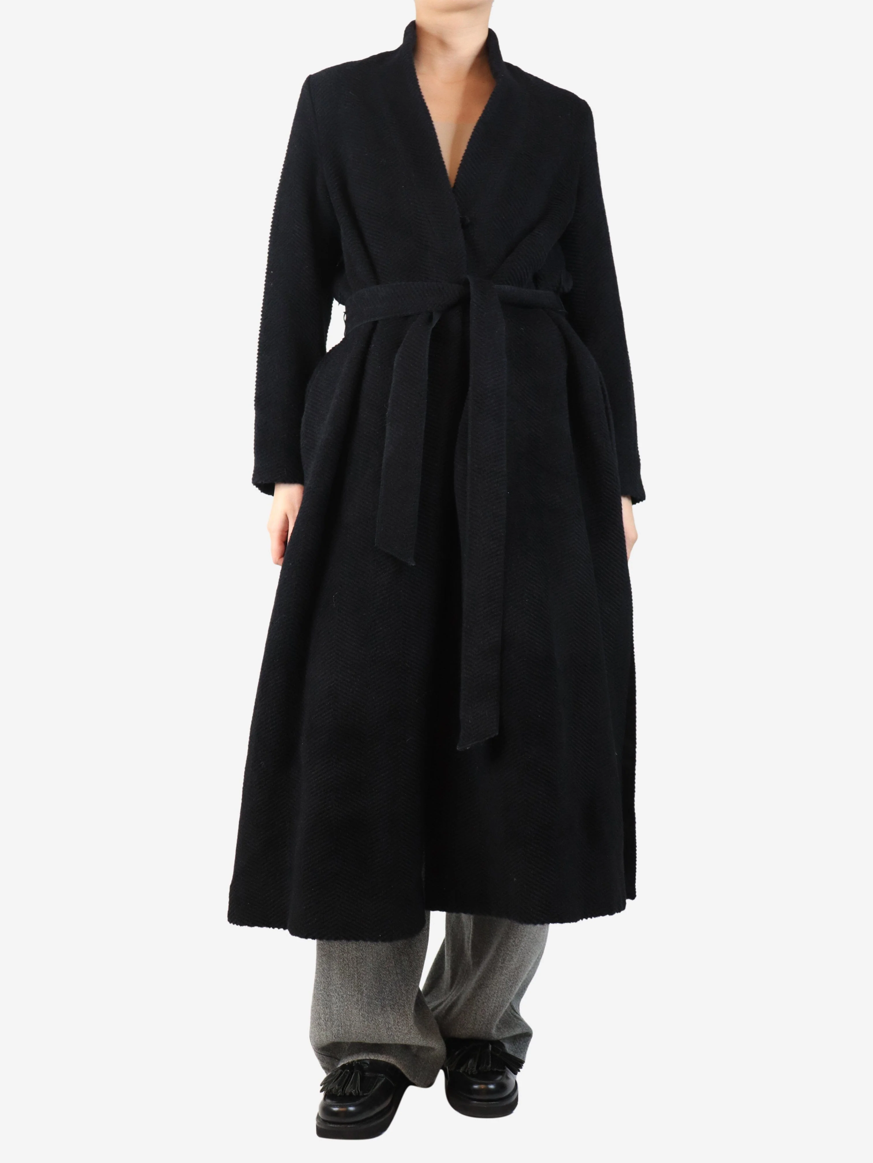 Black alpaca and wool-blend coat - size UK 8