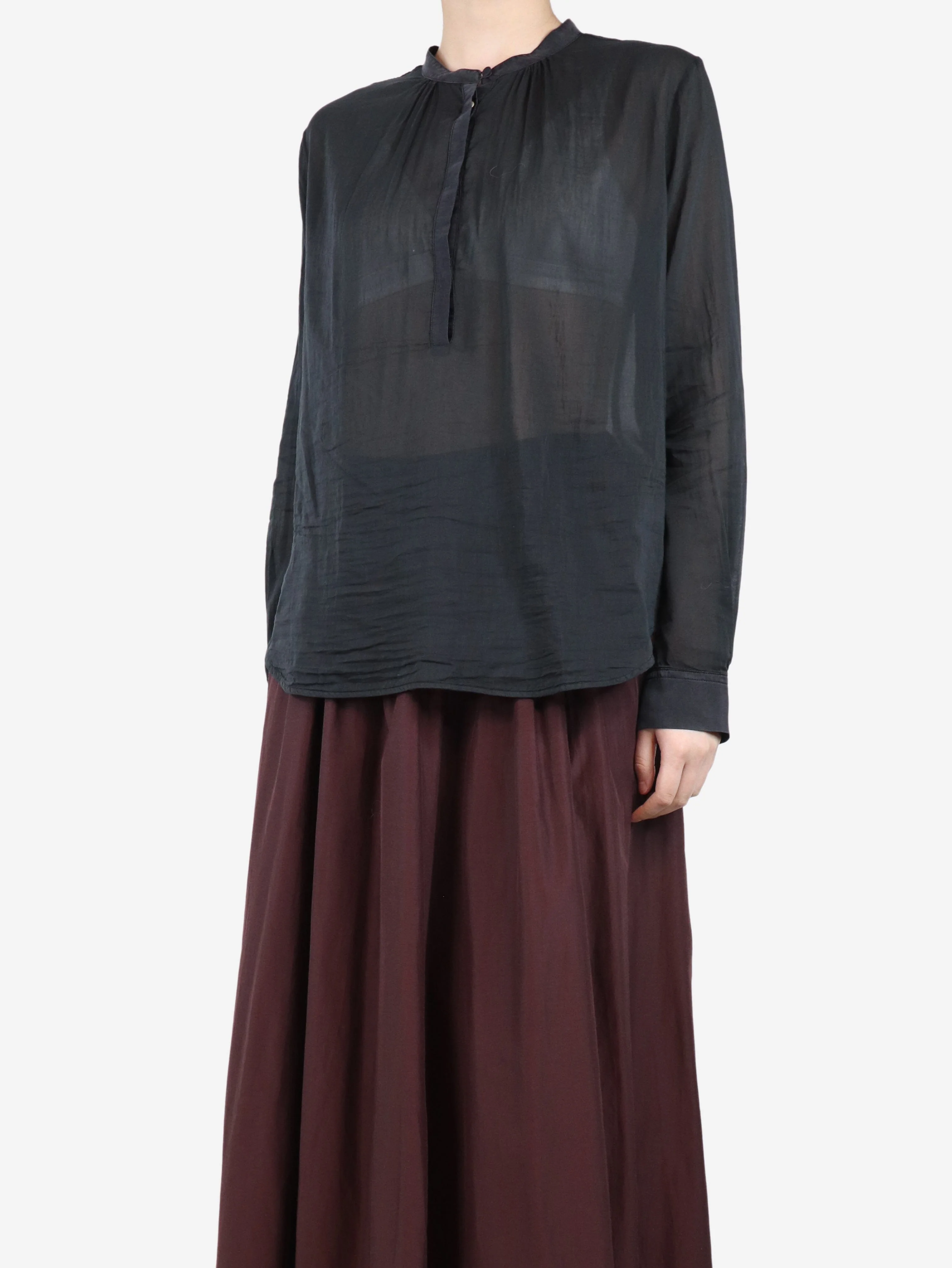 Black long-sleeved blouse - size UK 10