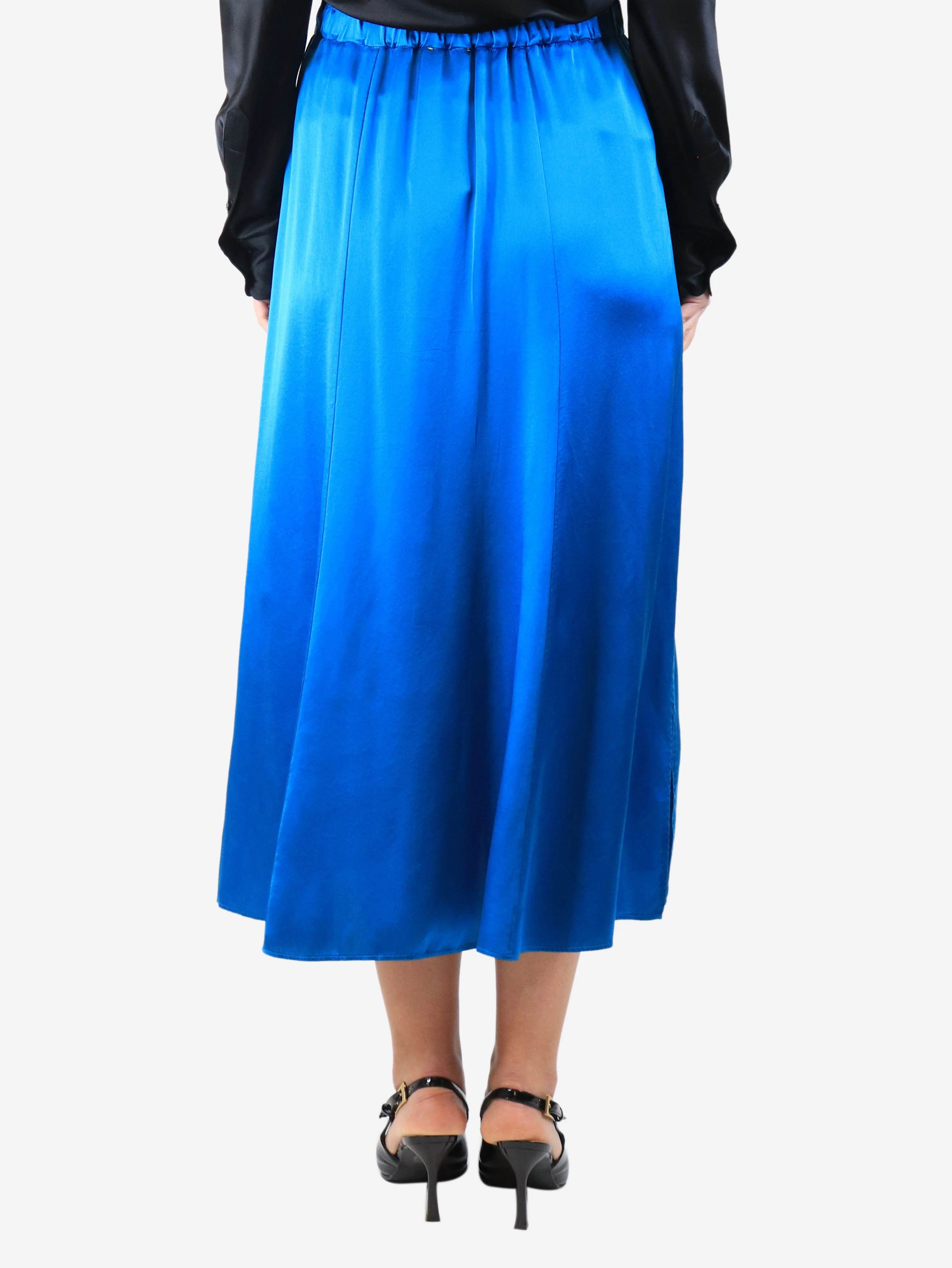 Blue elasticated silk midi skirt - size UK 12 - Image 3