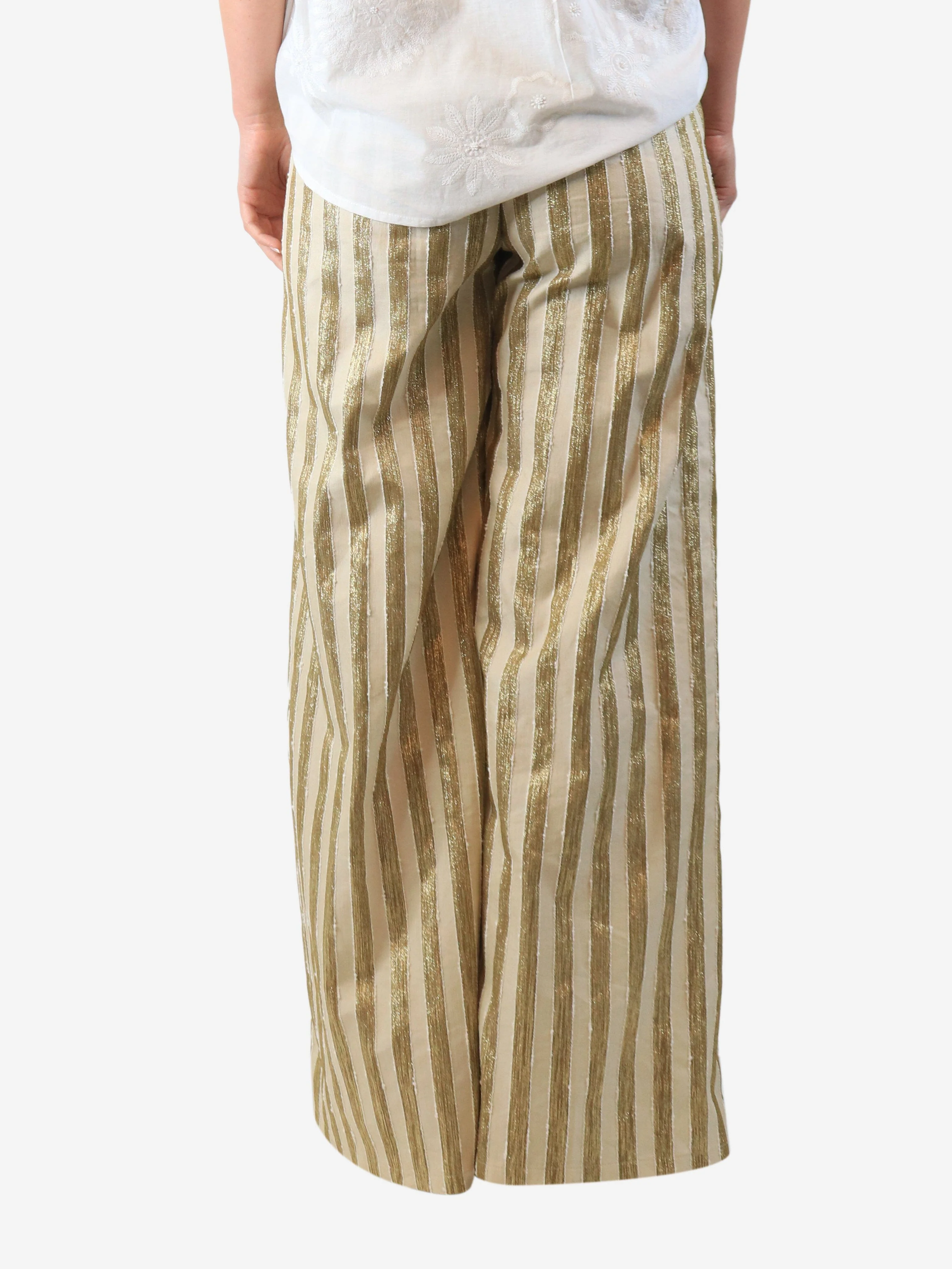 Cream and gold lurex striped trousers - size UK 10 - Image 3