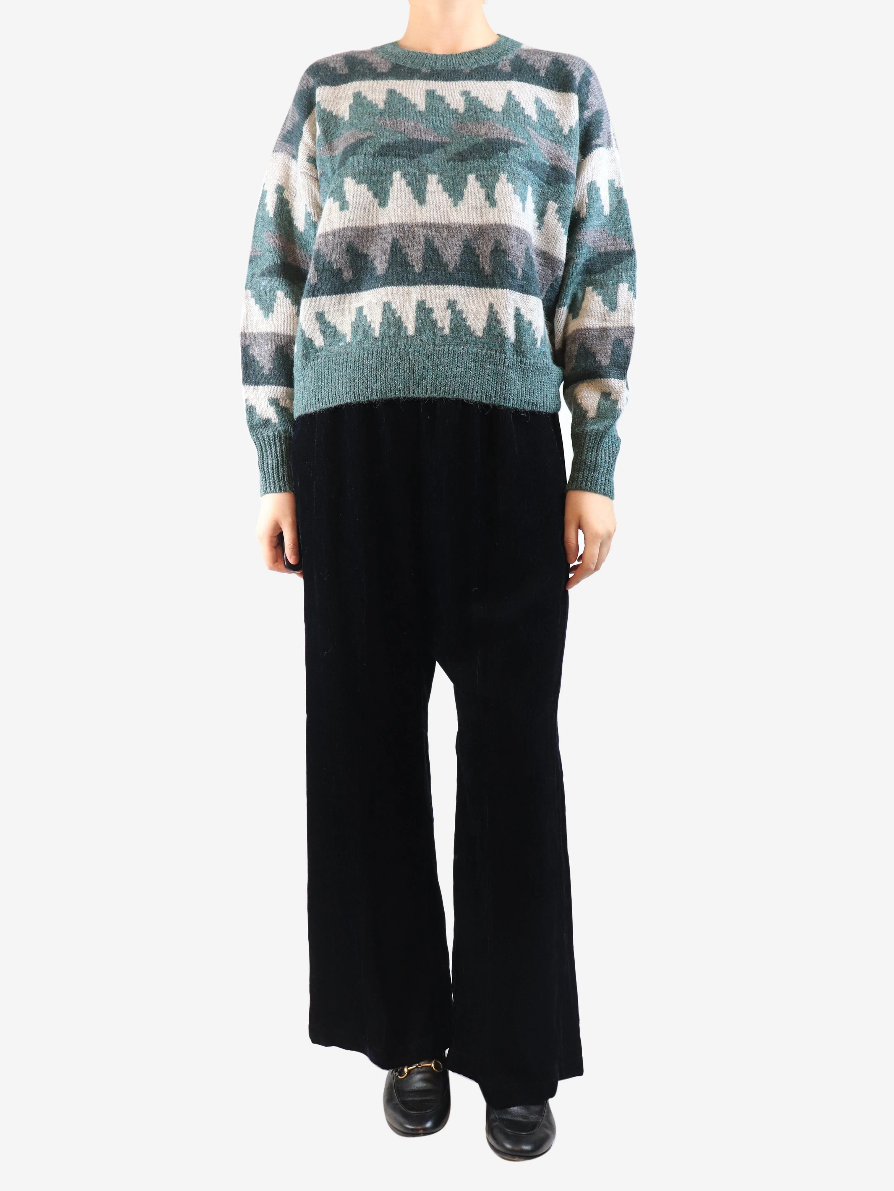 Navy elasticated corduroy trousers - size UK 14 - Image 2