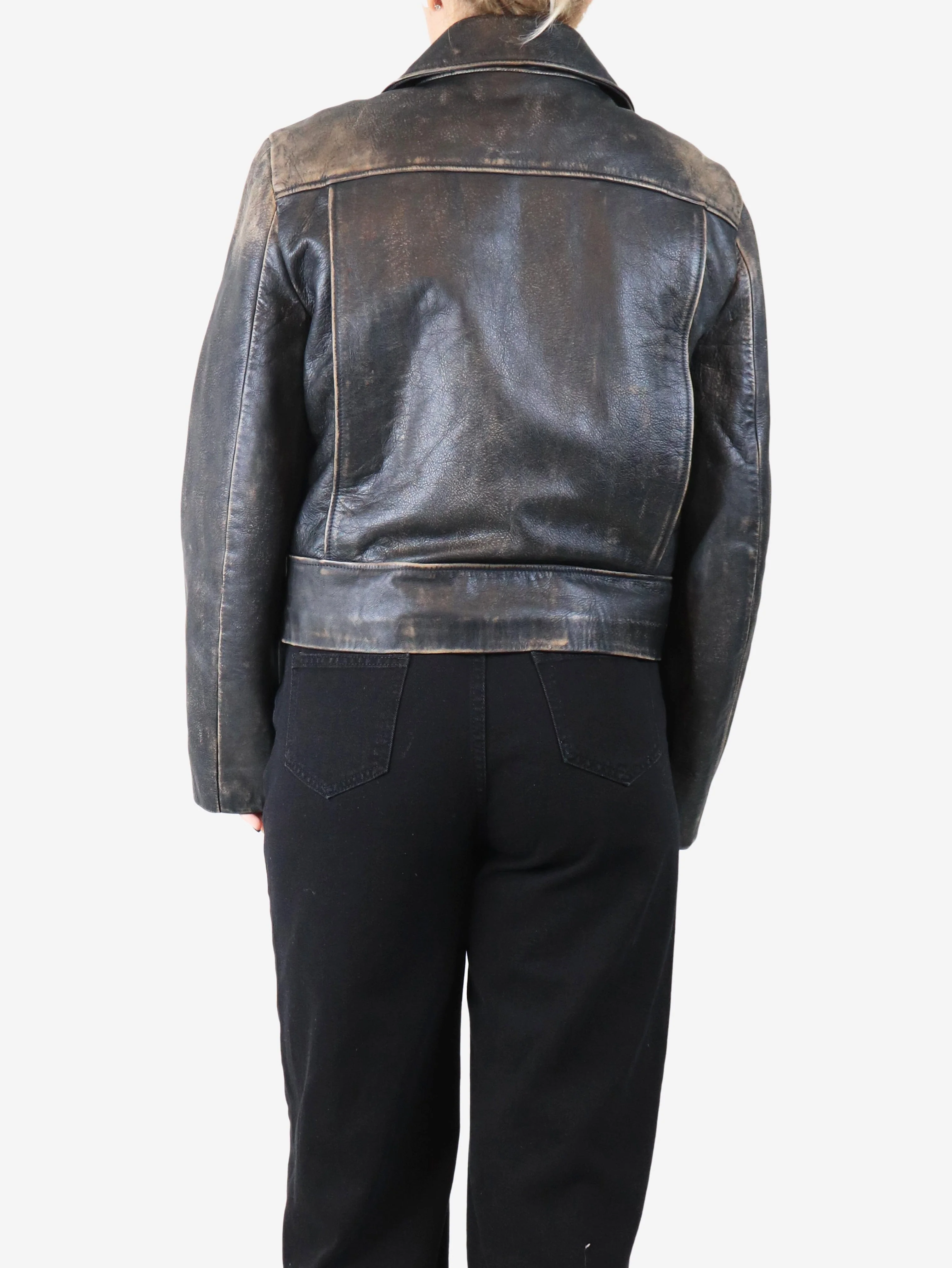 Black distressed leather jacket - size S - Image 2