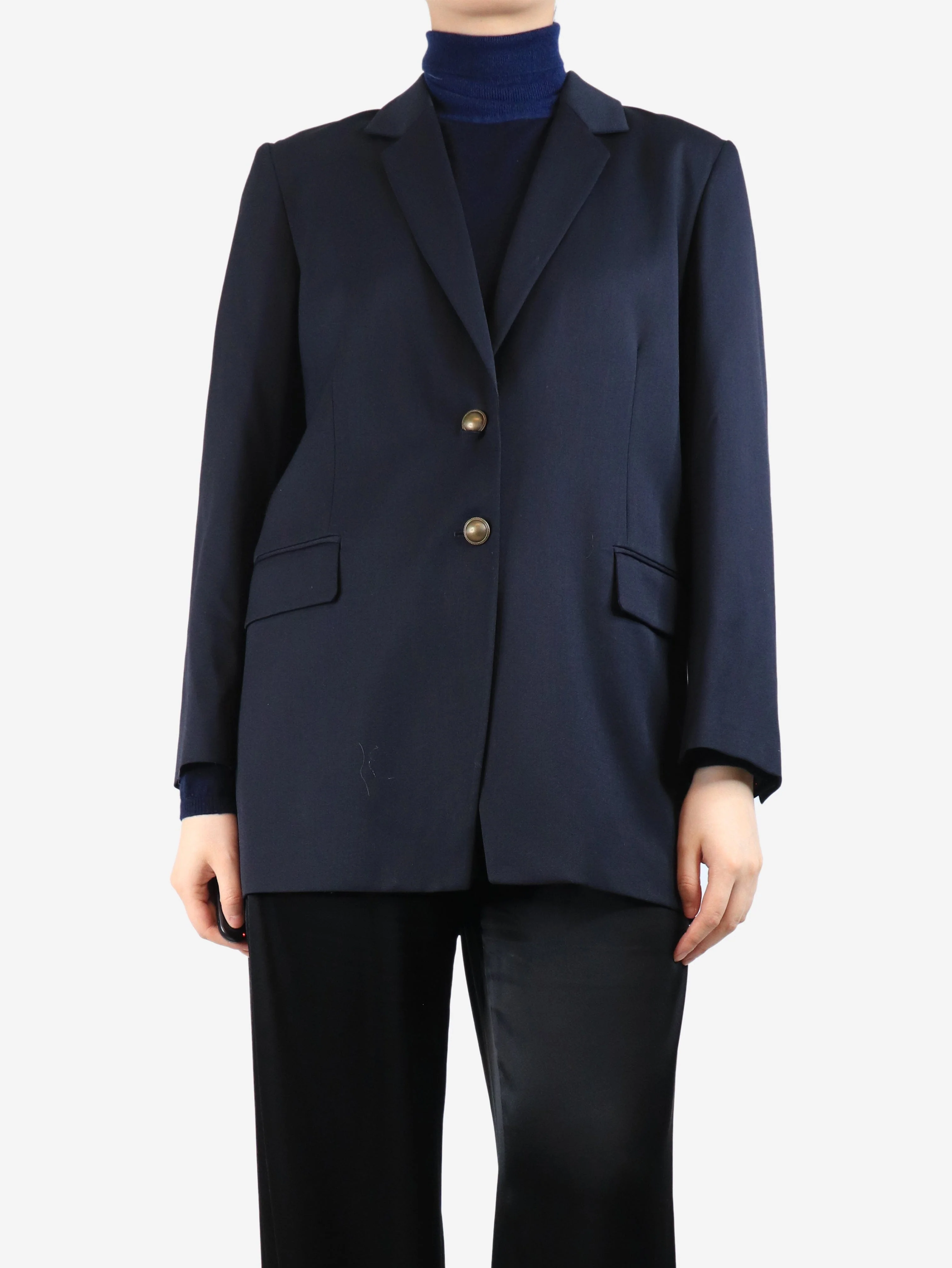 Navy wool-blend blazer - size S