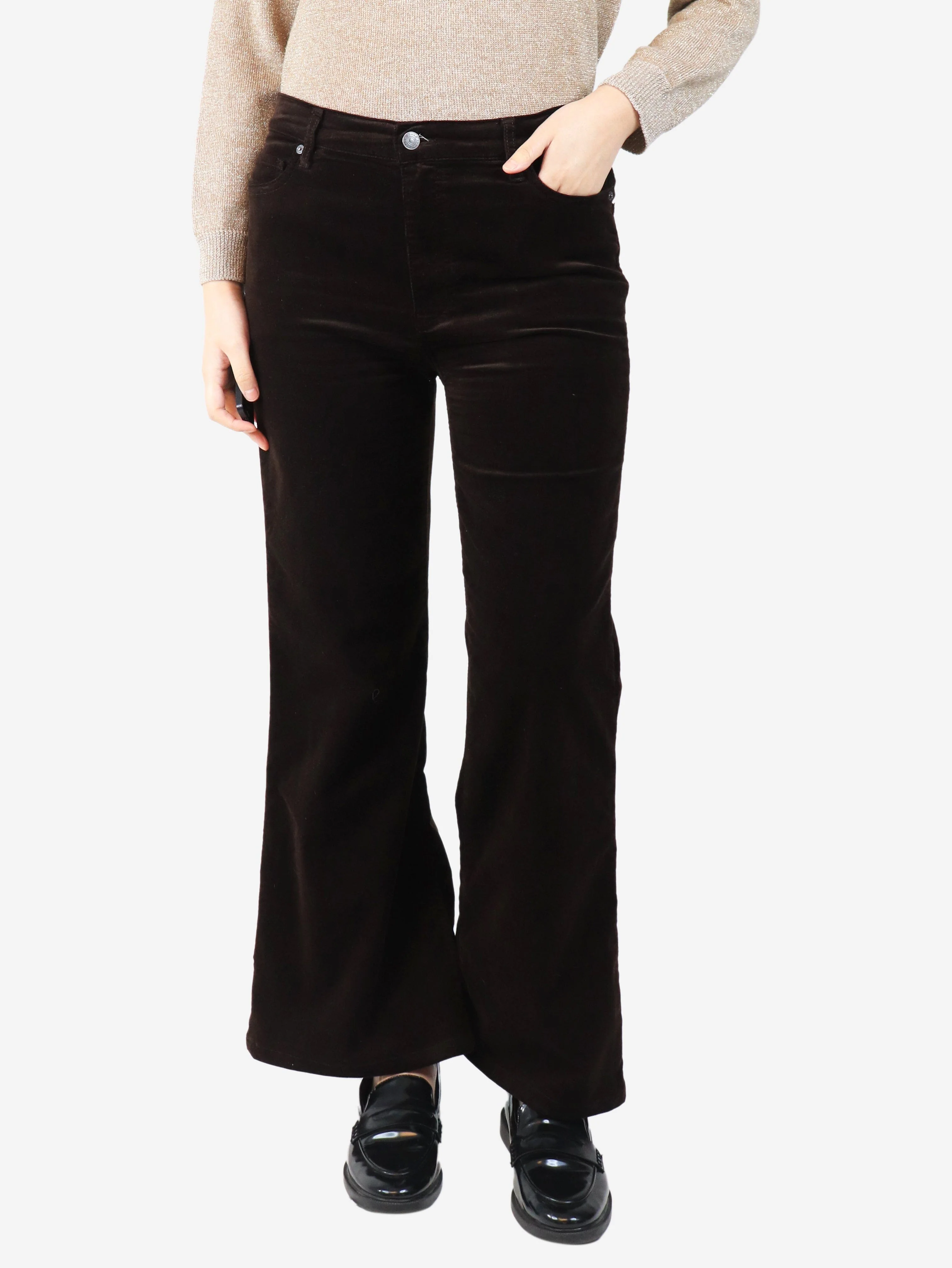 Brown corduroy flare trousers - size UK 12