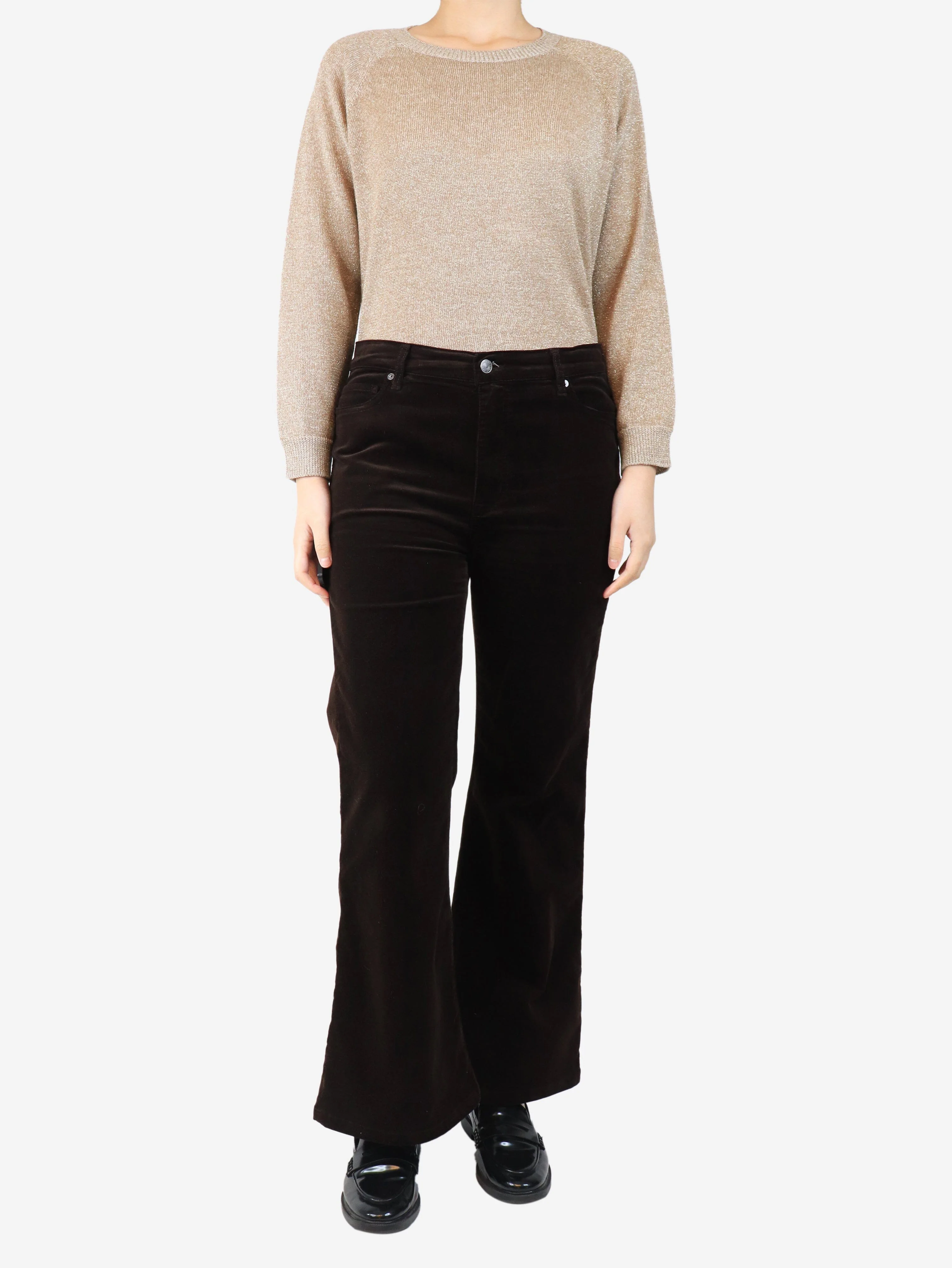 Brown corduroy flare trousers - size UK 12 - Image 2