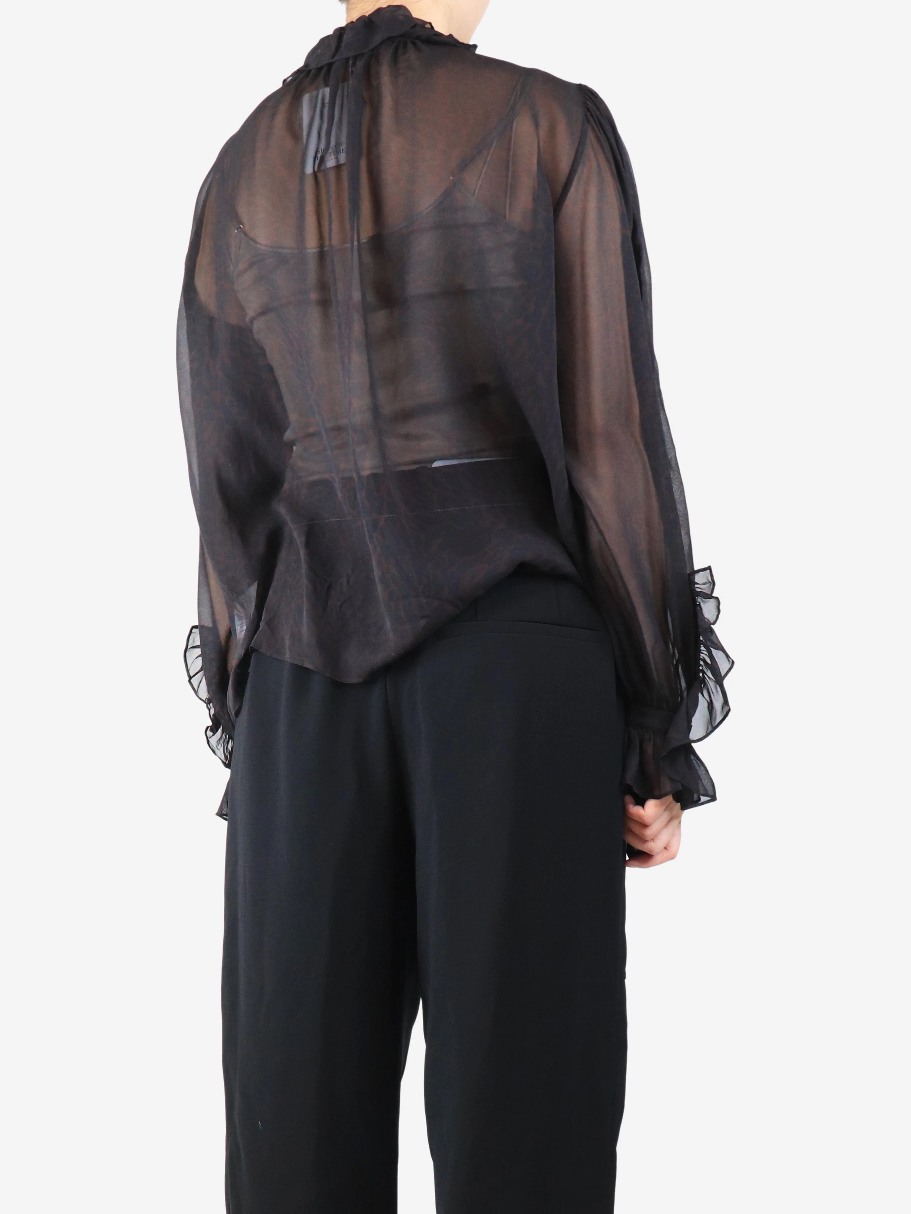 Brown sheer leopard print chiffon blouse - size M - Image 2