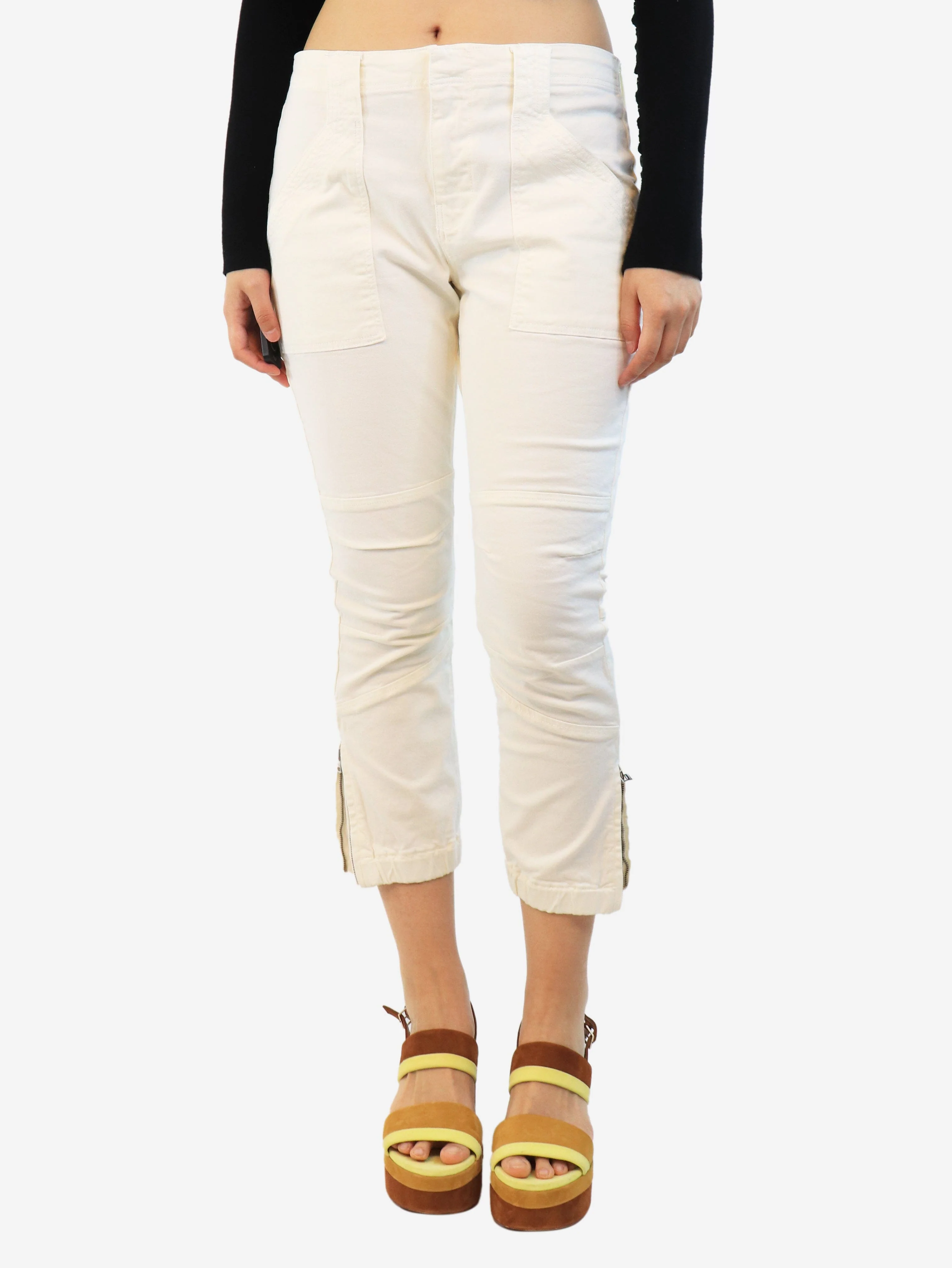 Cream panelled trousers - size UK 12