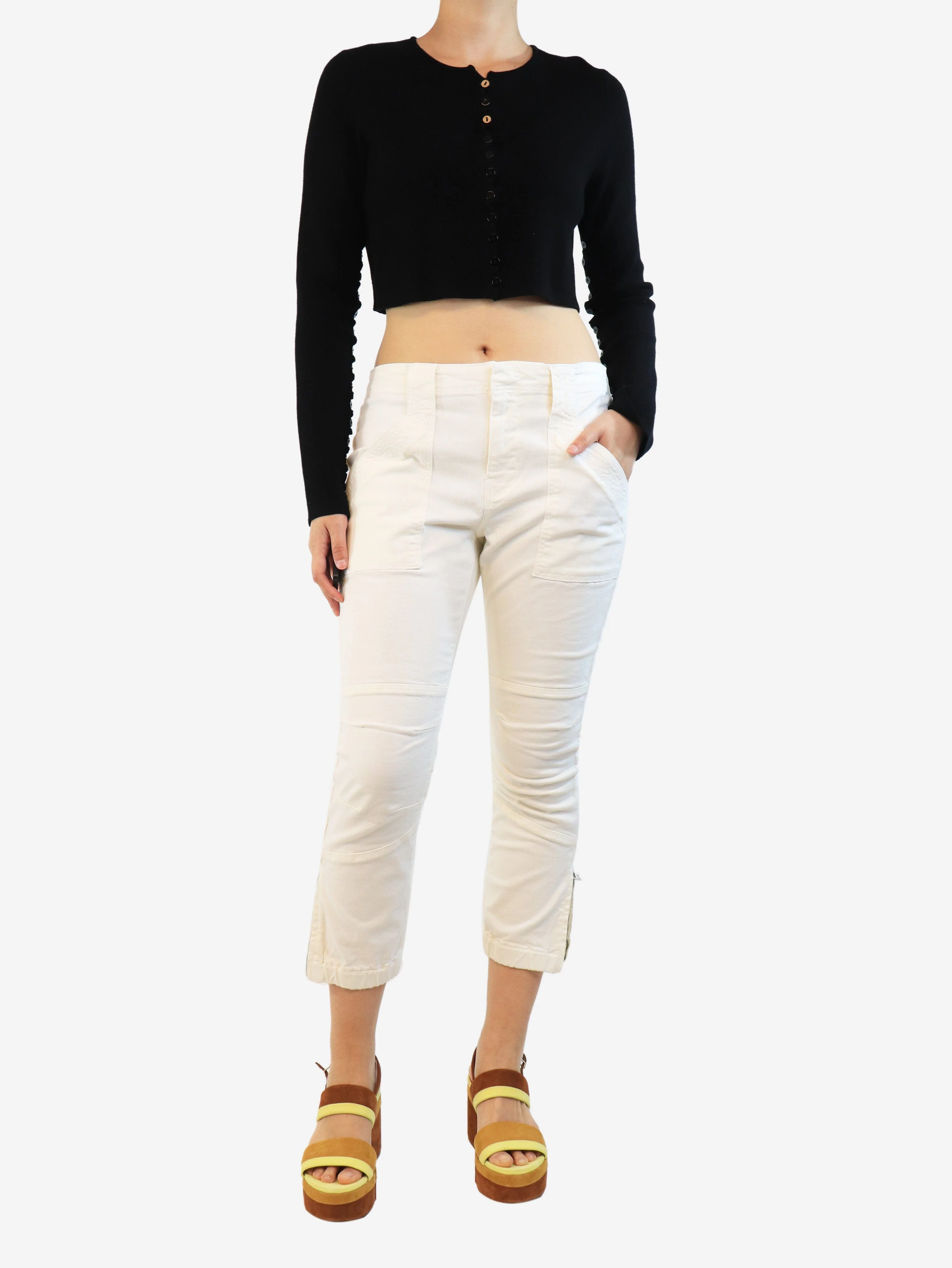 Cream panelled trousers - size UK 12 - Image 2