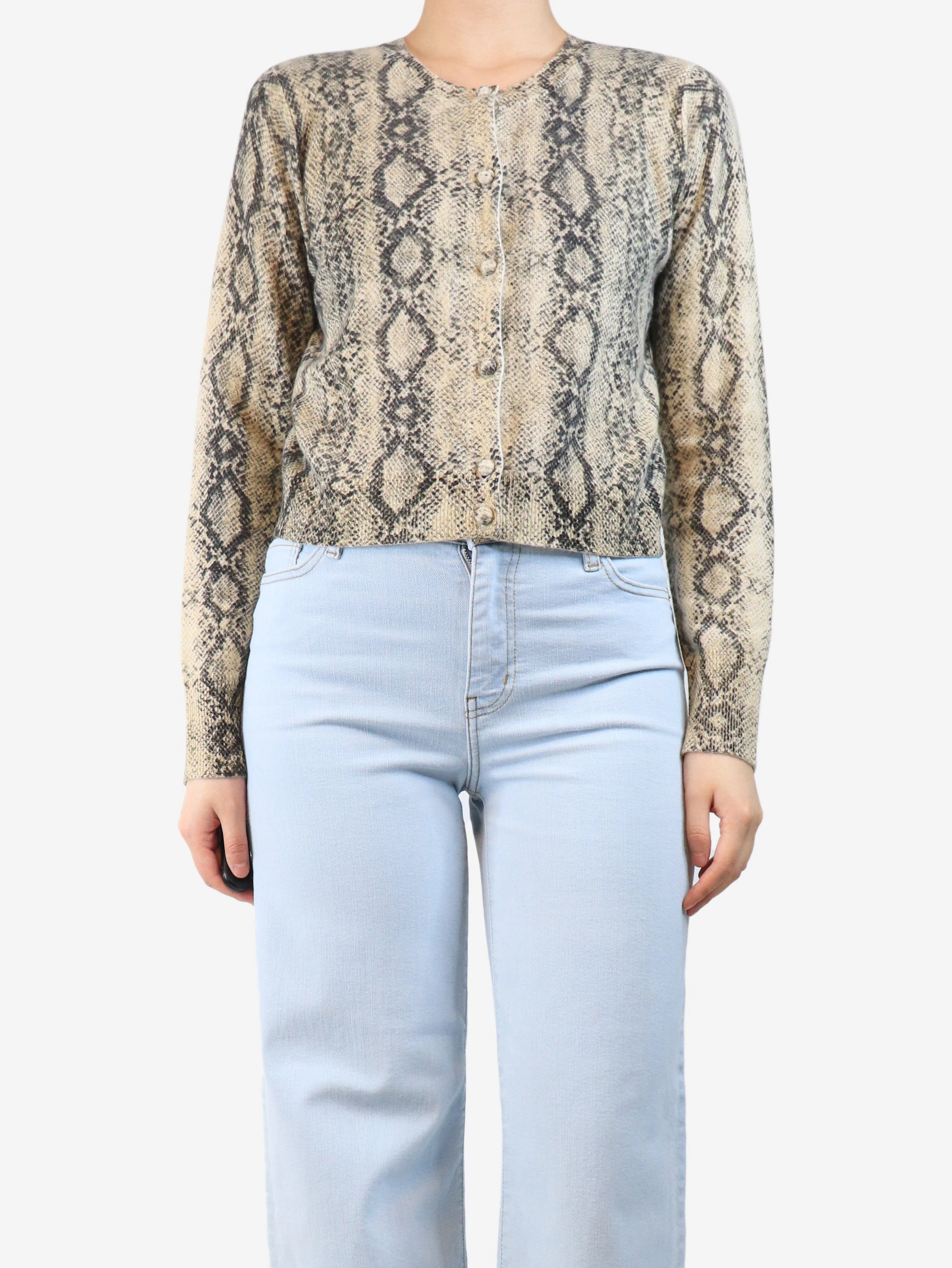 Cream snake print cardigan - size S
