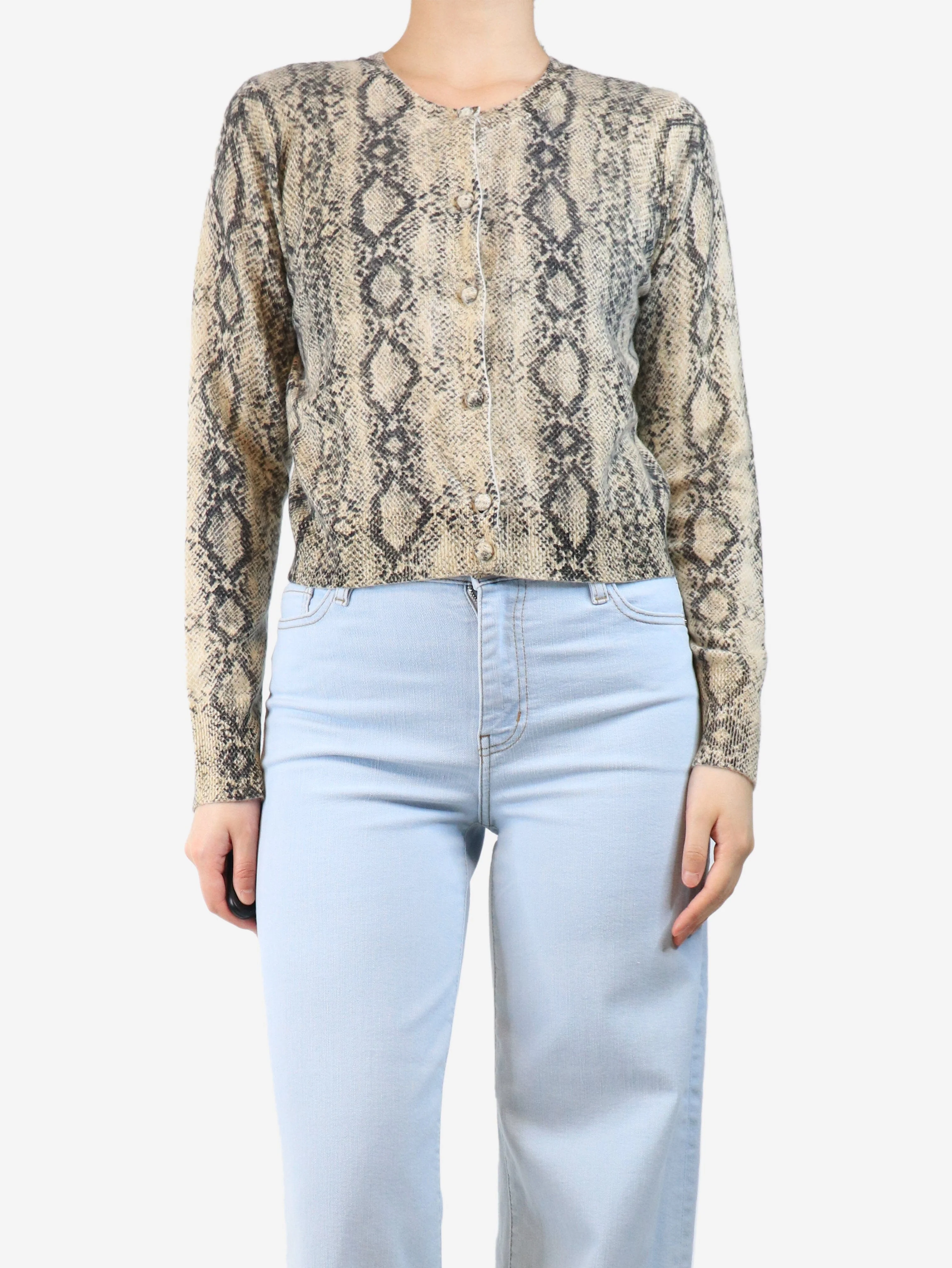 Cream snake print cardigan - size S - Image 3