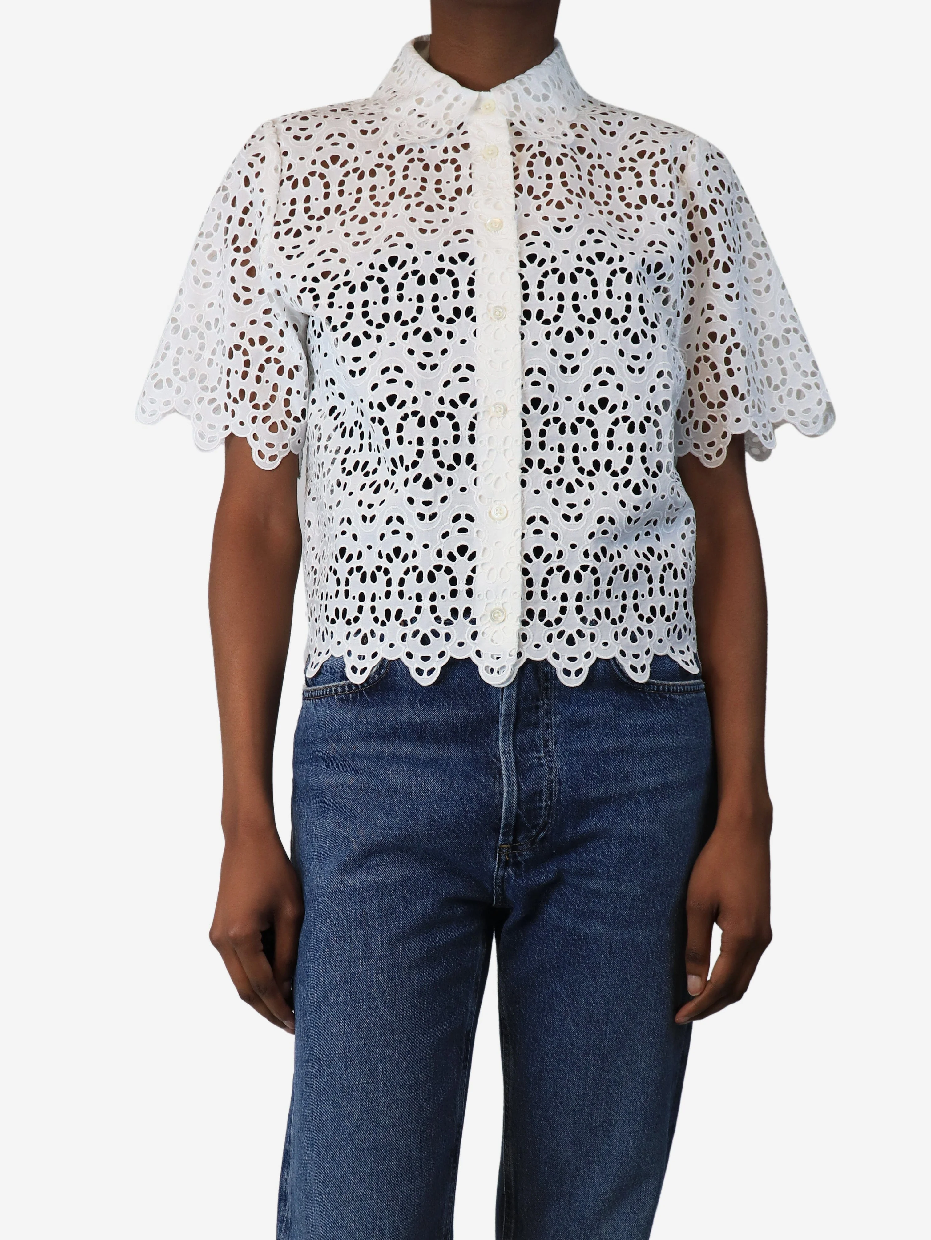 White broderie-anglaise shirt - size S - Image 3