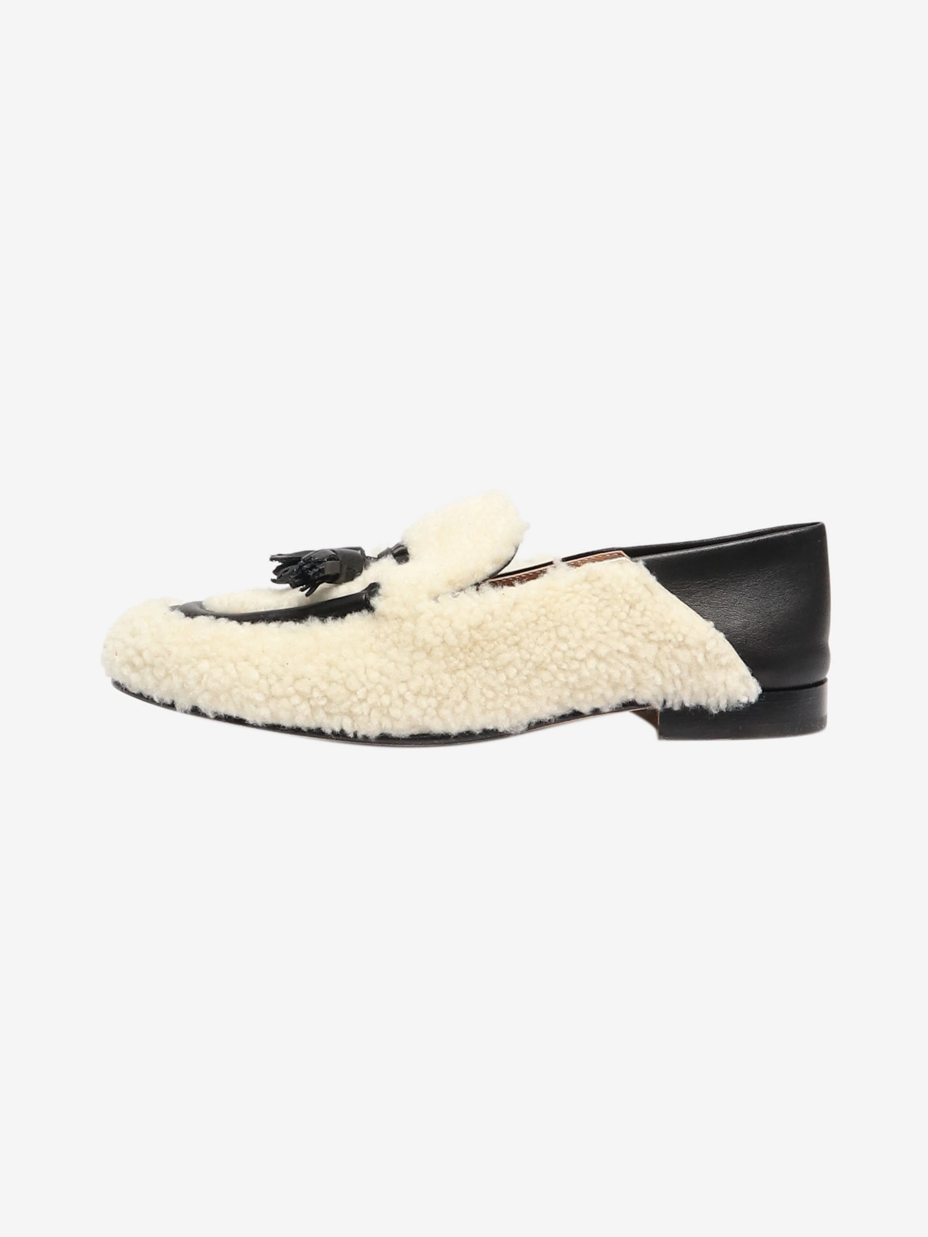 Black and ivory sheepskin loafers - size EU 36