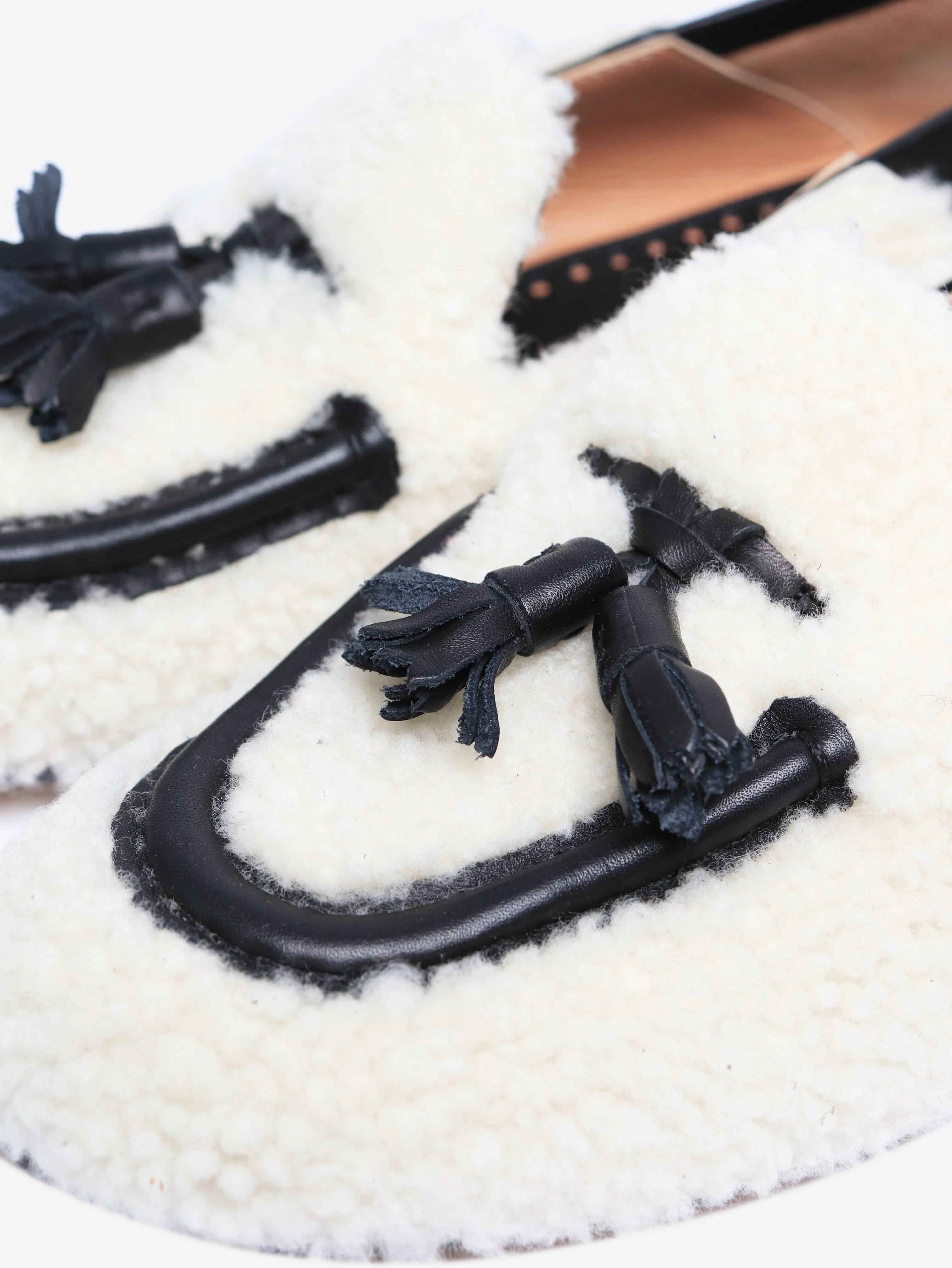 Black and ivory sheepskin loafers - size EU 36 - Image 4