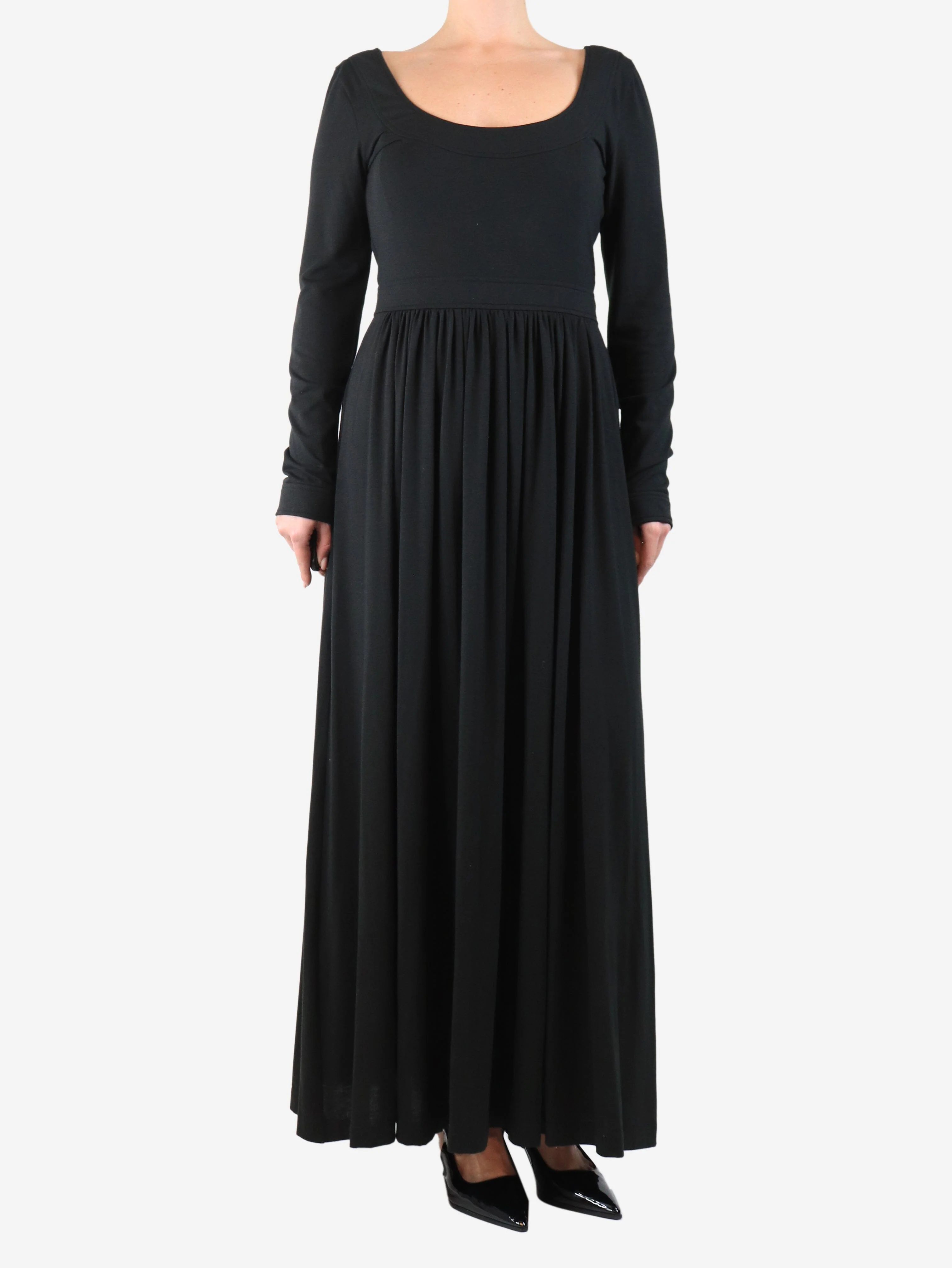 Black scoop-neck jersey dress - size UK 10