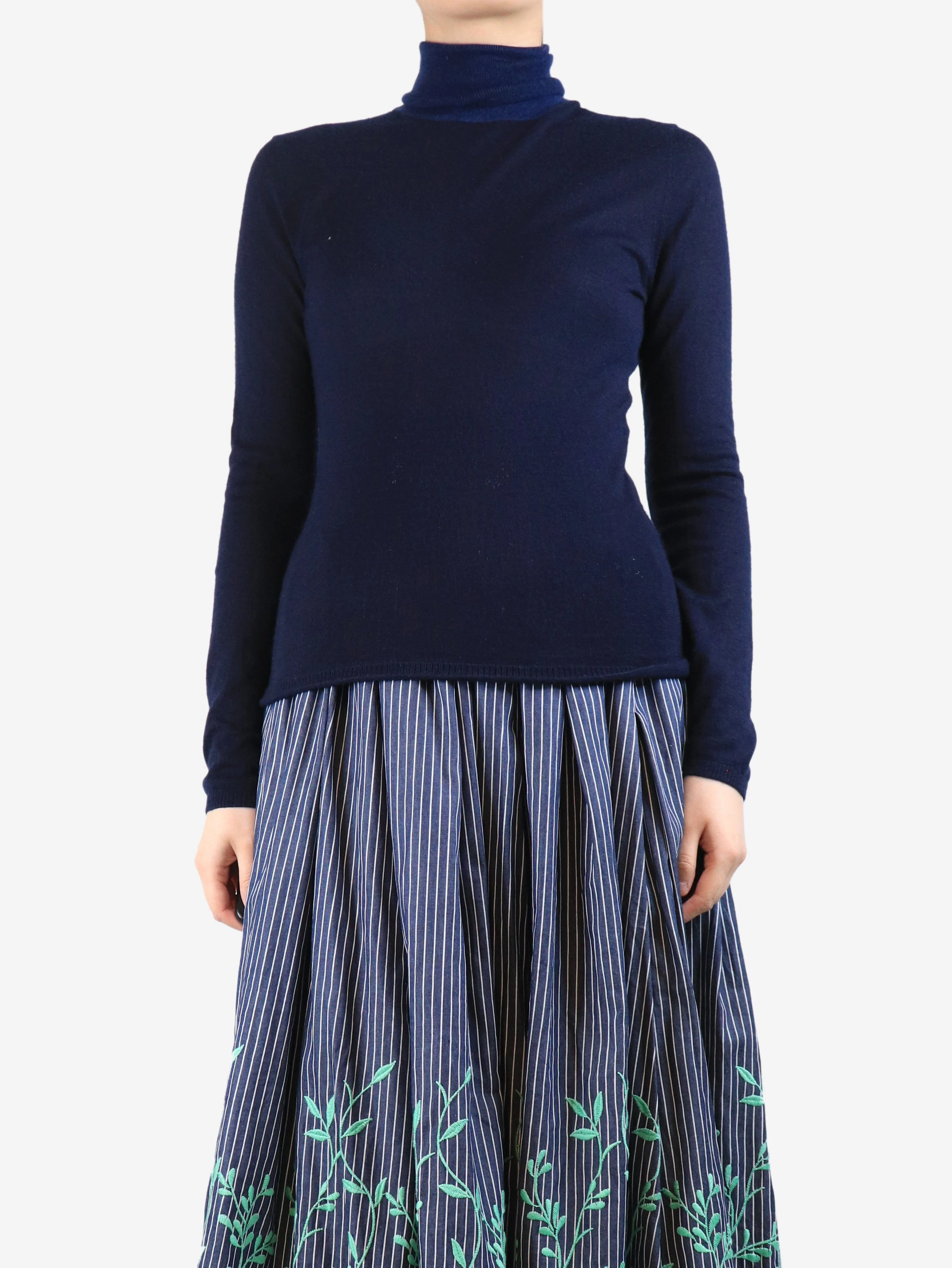 Blue cashmere and silk-blend roll neck jumper - size M