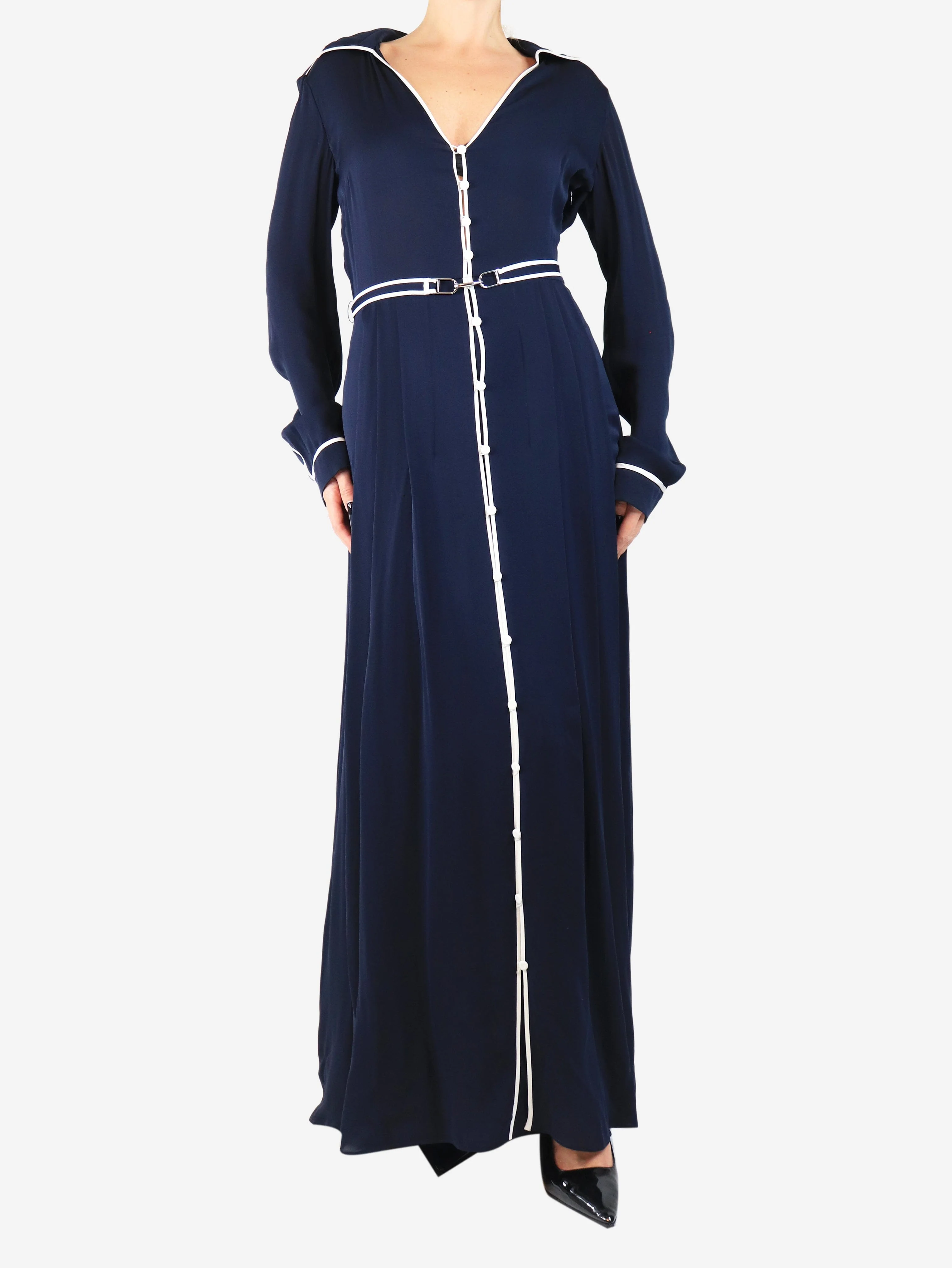 Midnight blue Lempicka pleated maxi dress - size UK 10 - Image 3