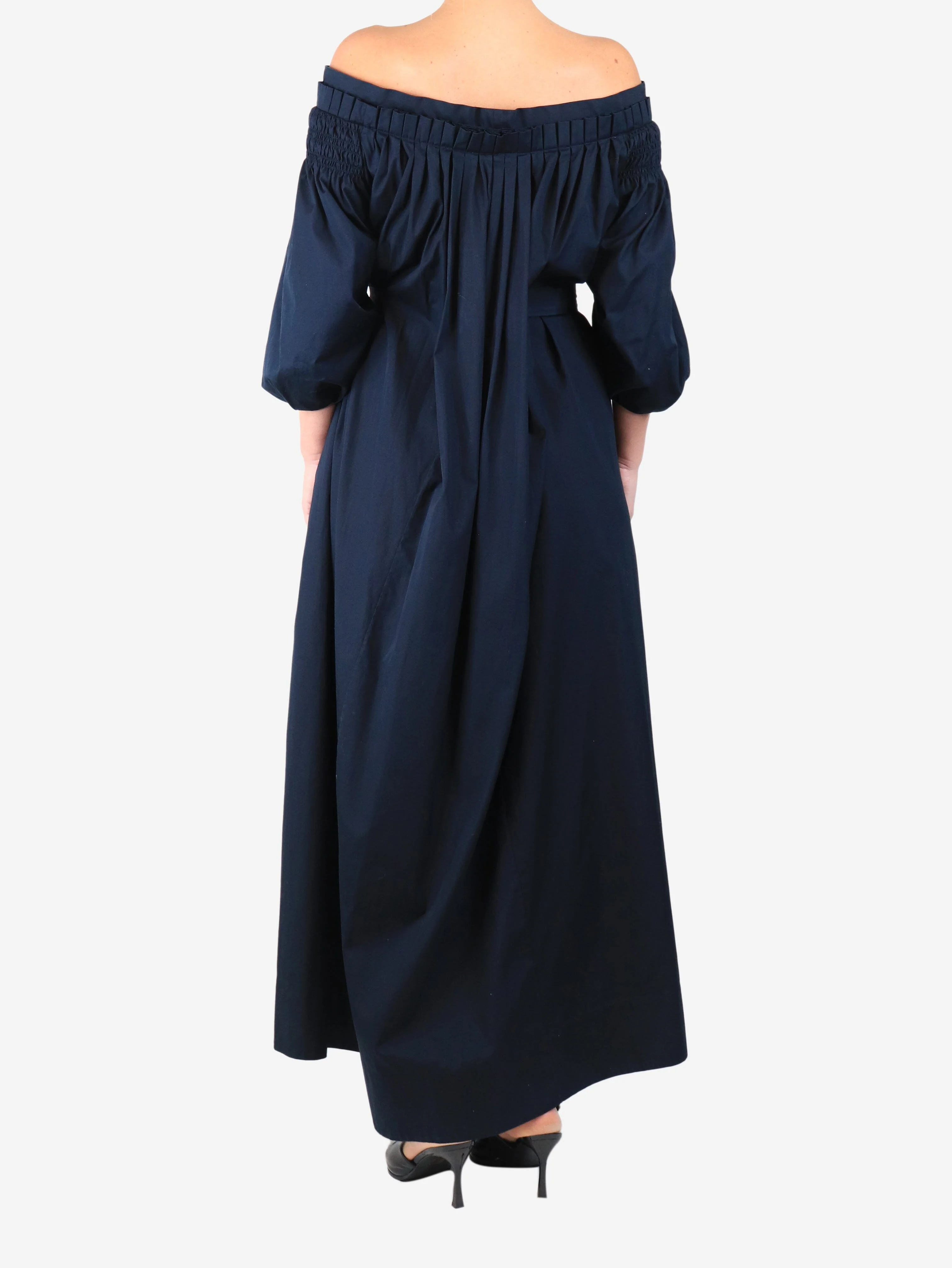 Navy cotton midi dress - size UK 10 - Image 2