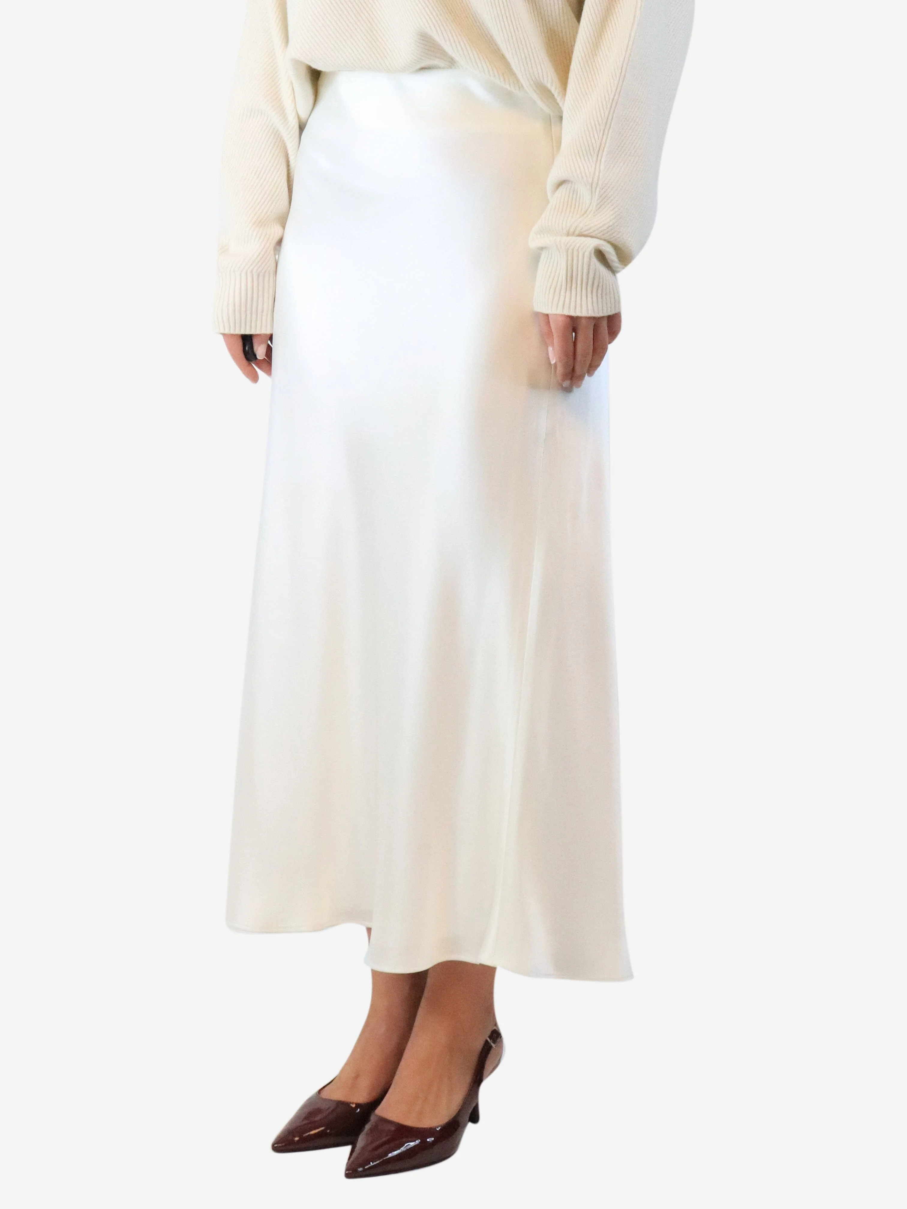 White satin midi skirt - size UK 12