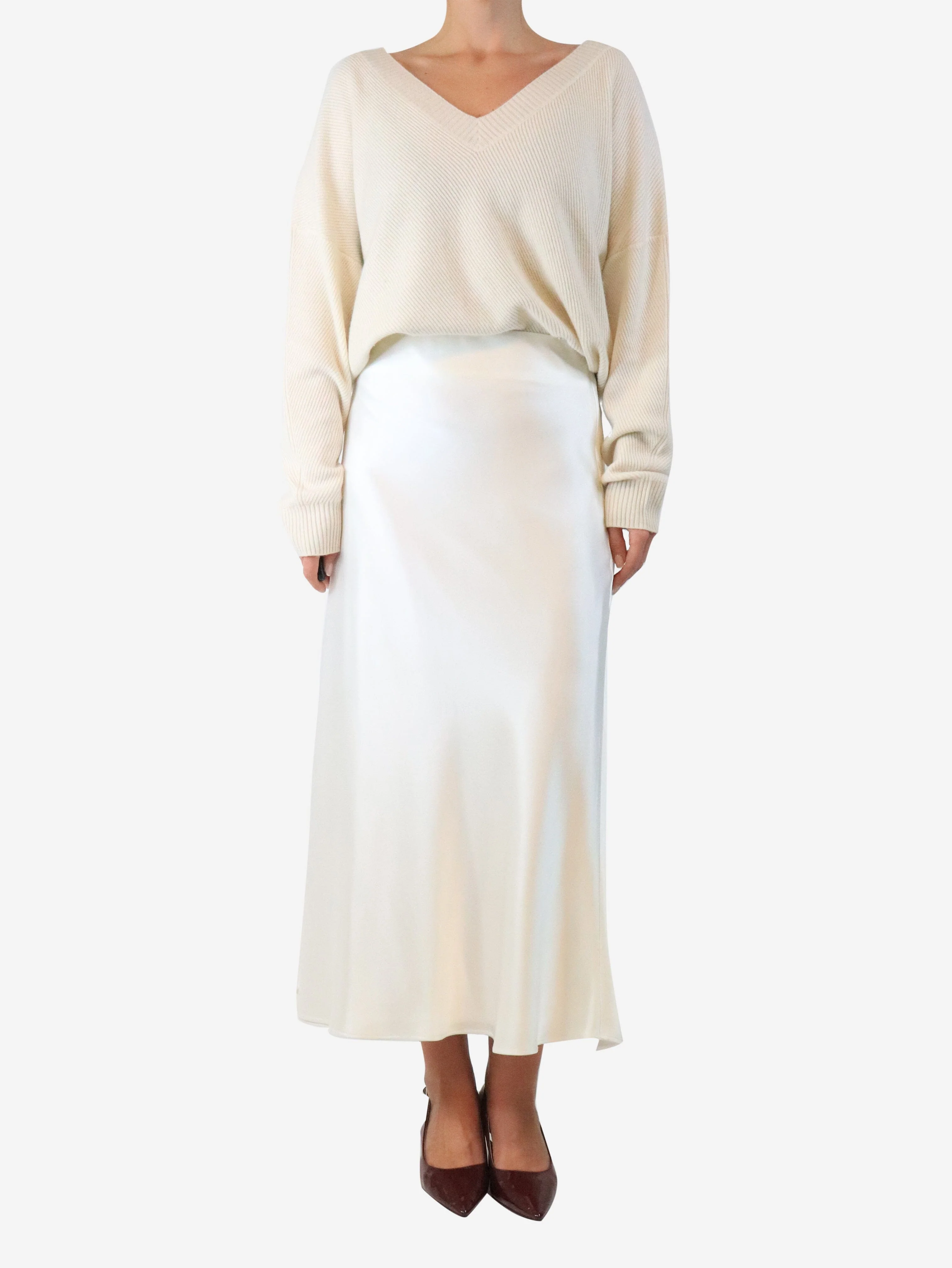 White satin midi skirt - size UK 12 - Image 2