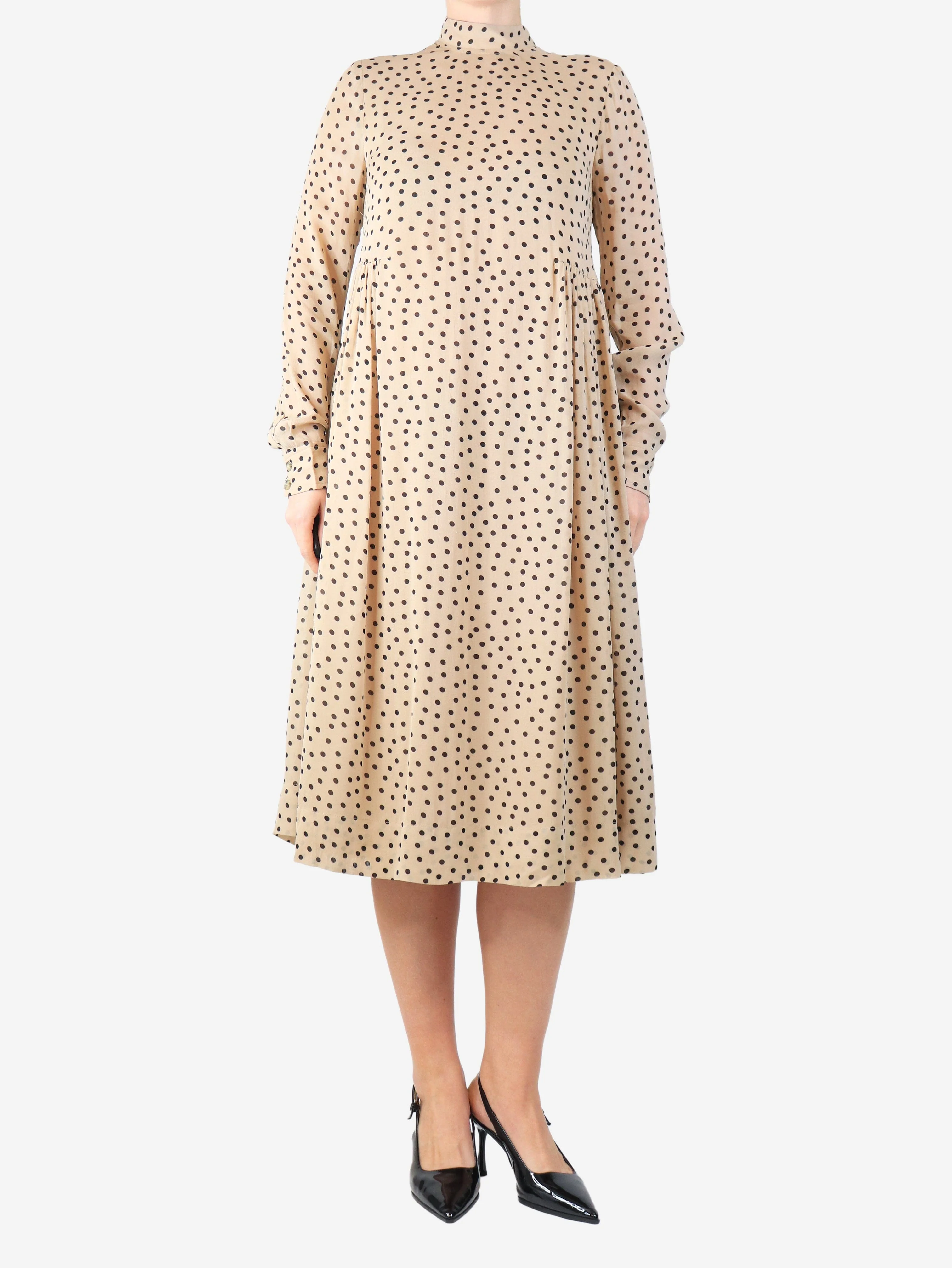 Beige polka dot midi dress - size