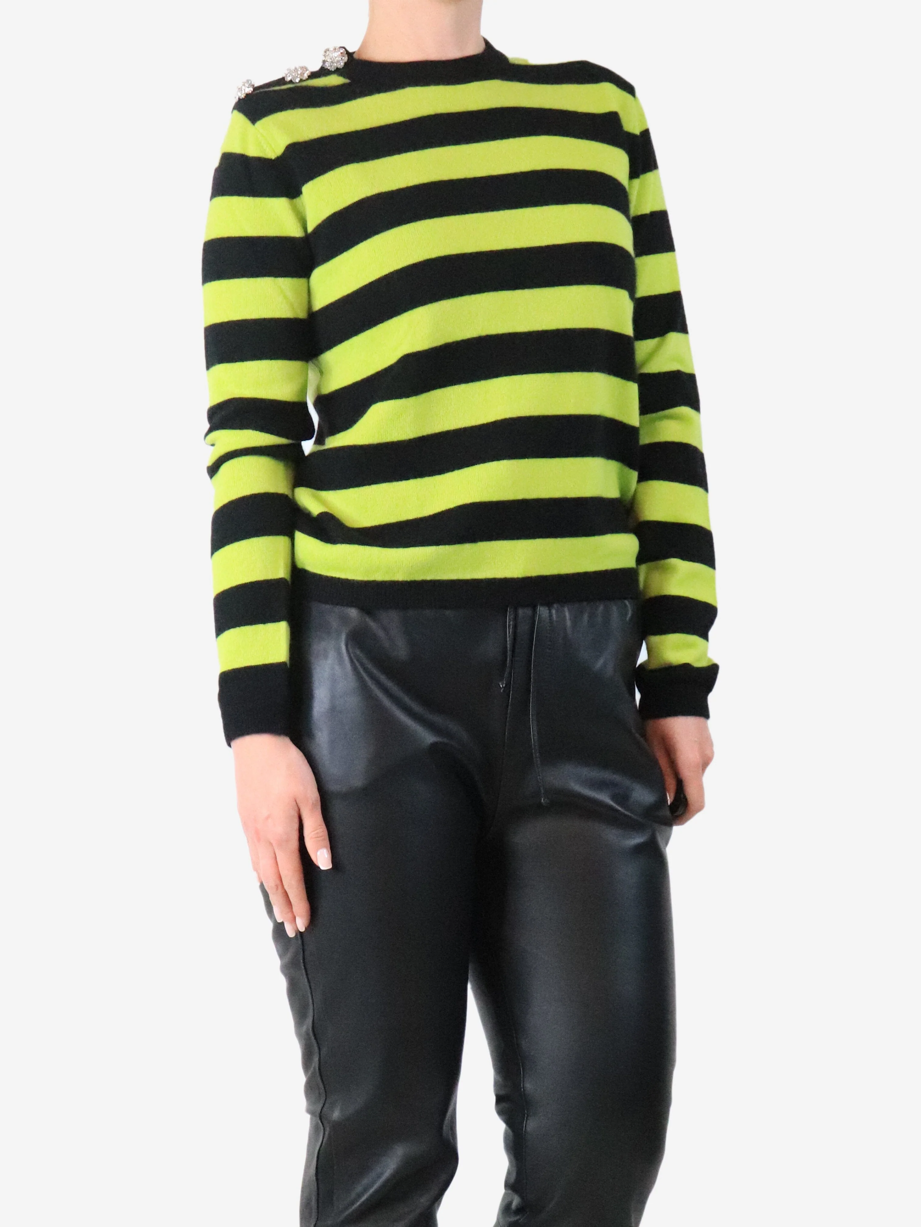 Black and lime striped cashmere sweater - size M - Image 3